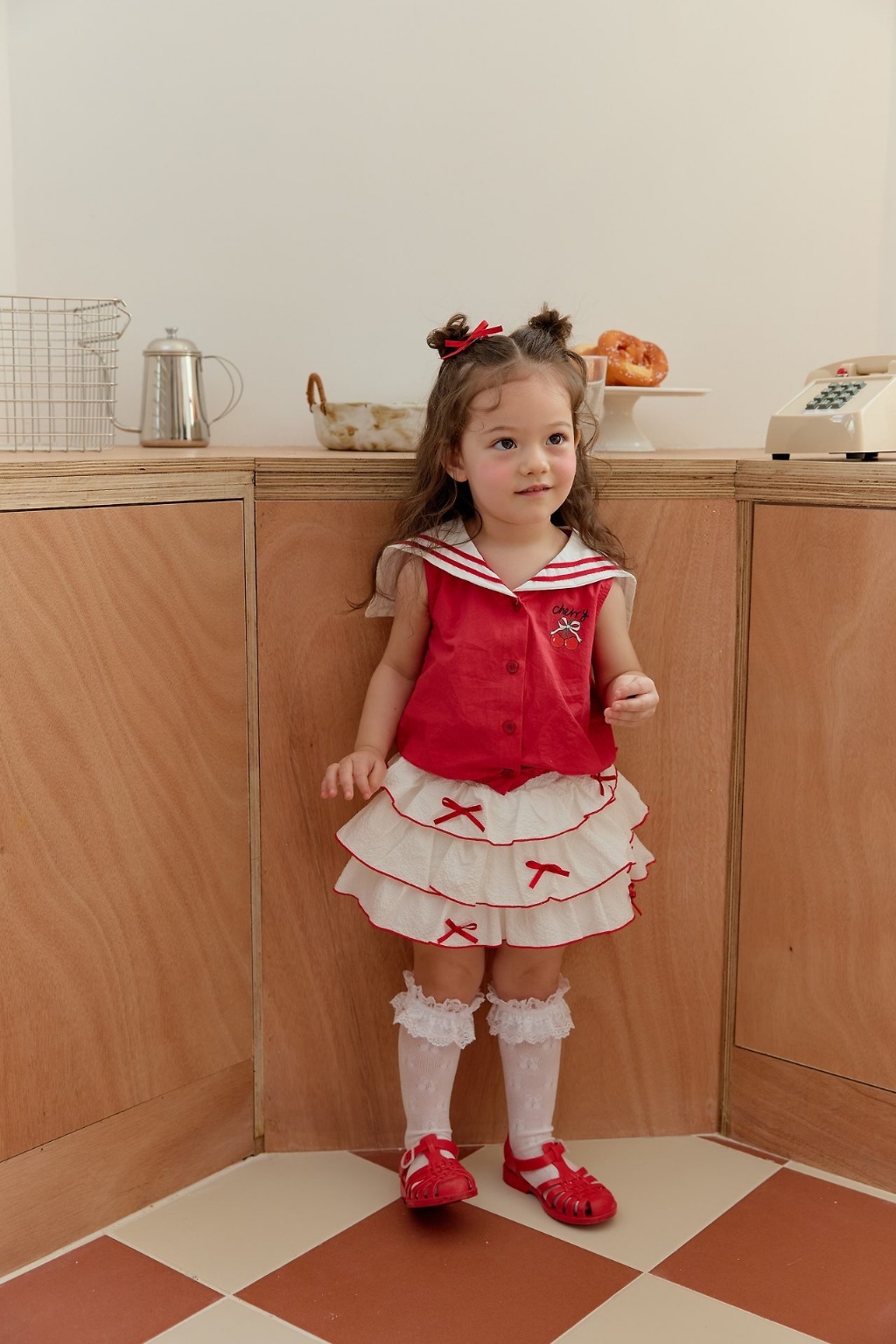 正韓夏SERA 2色三層滾邊蝴蝶結褲裙