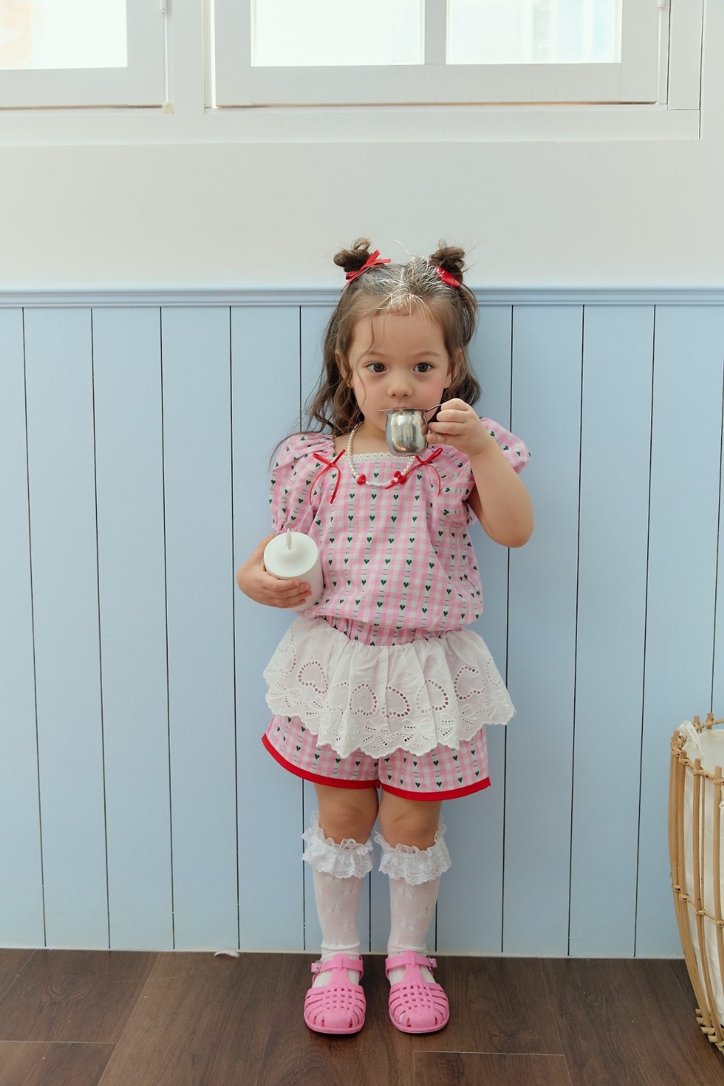 正韓夏SERA 野餐風愛心短褲套裝