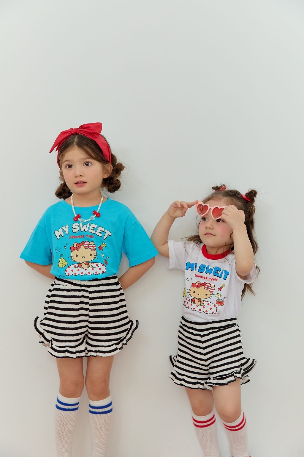 正韓夏SERA 泳圈小貓條紋褲套裝