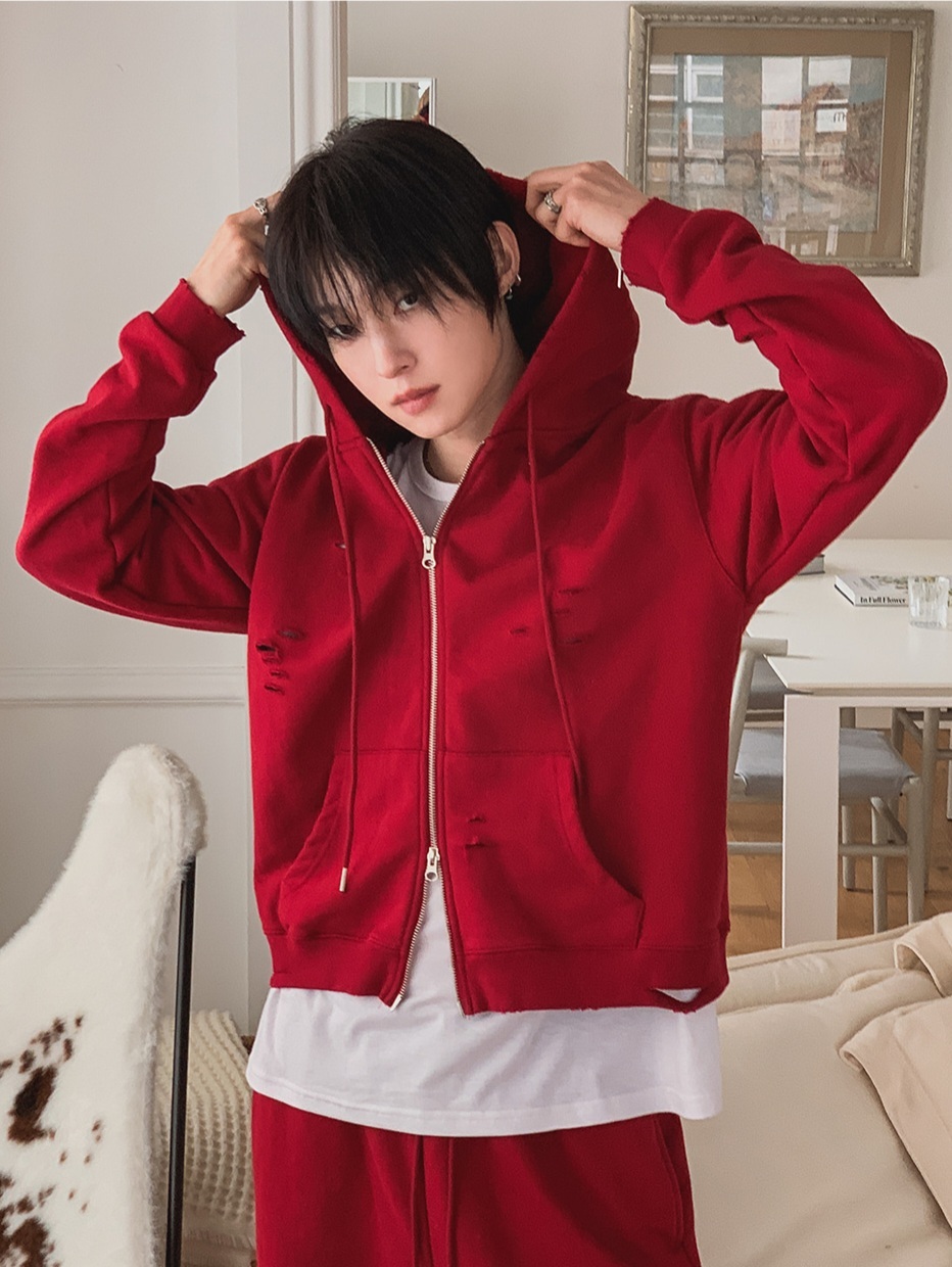 Ruby 破損連帽拉鍊夾克
