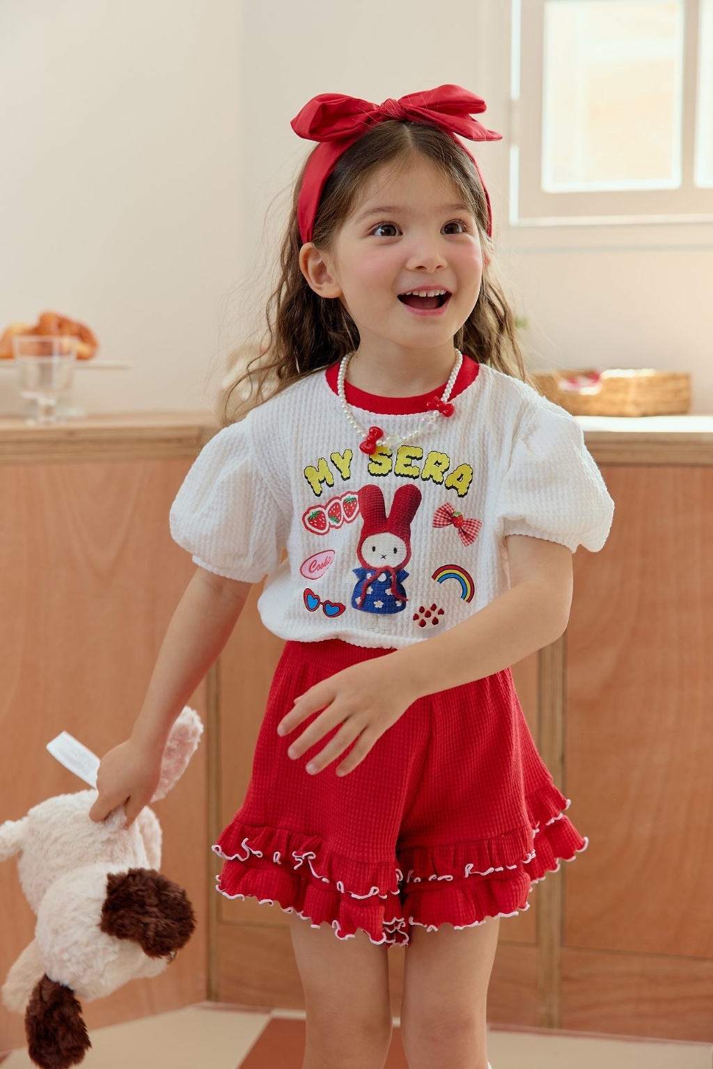 正韓夏SERA 毛帽兔兔短褲套裝