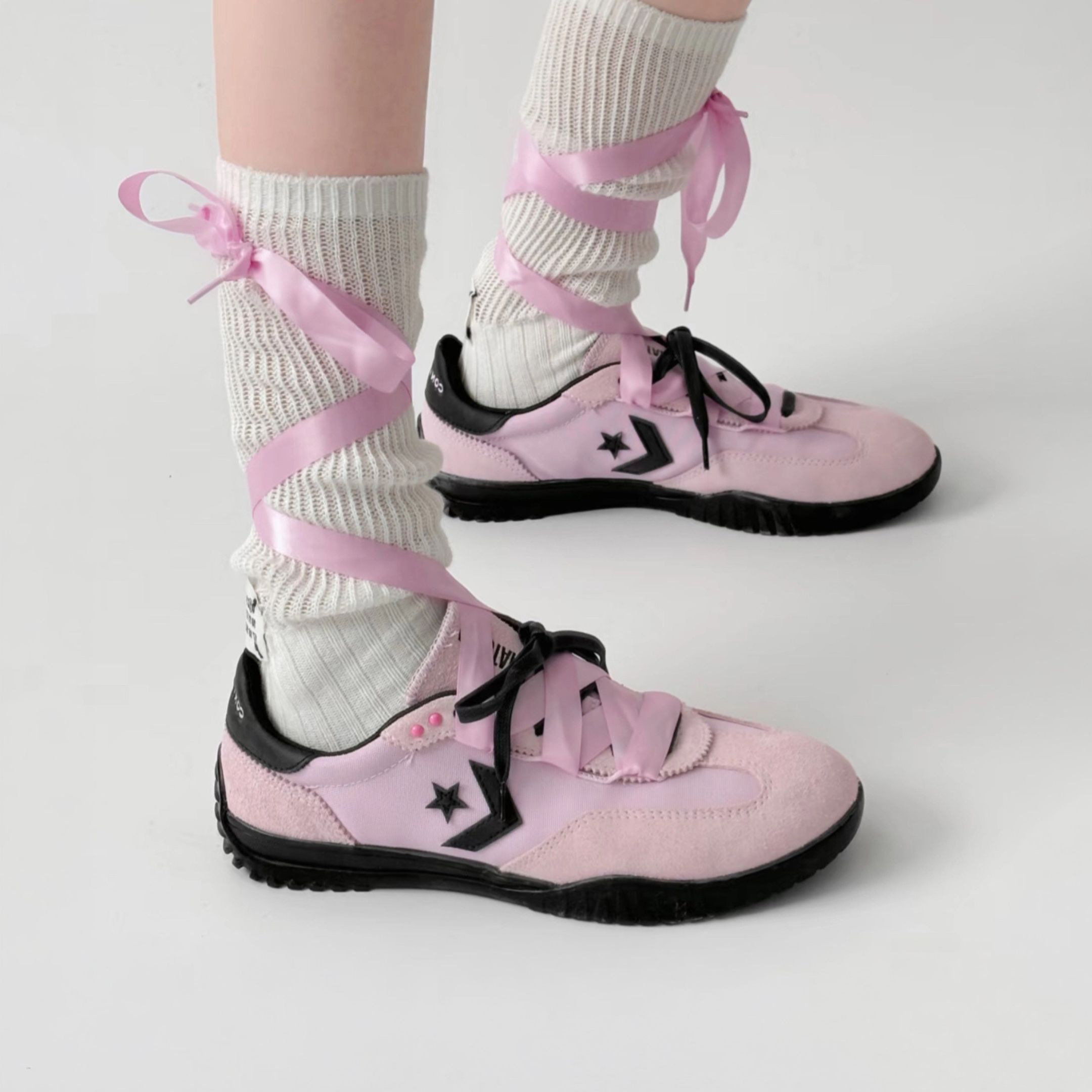 NICEDAY 代購 Converse Run Star Trainer 粉黑色 芭蕾 緞帶 復古 虞書欣同款 A19726C