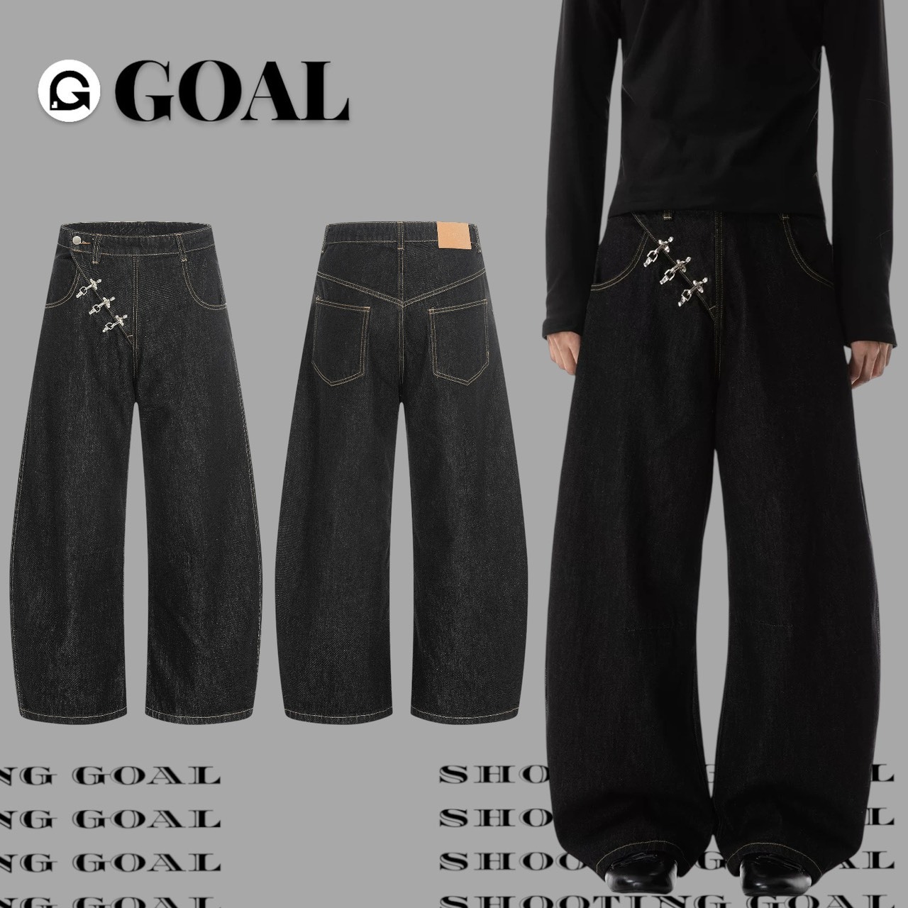 (GOAL) 牛仔原色飛機扣落地長褲 EVLI k5607