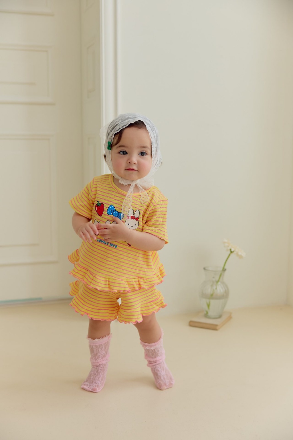 正韓夏SERA  蝴蝶結兔兔條紋套裝