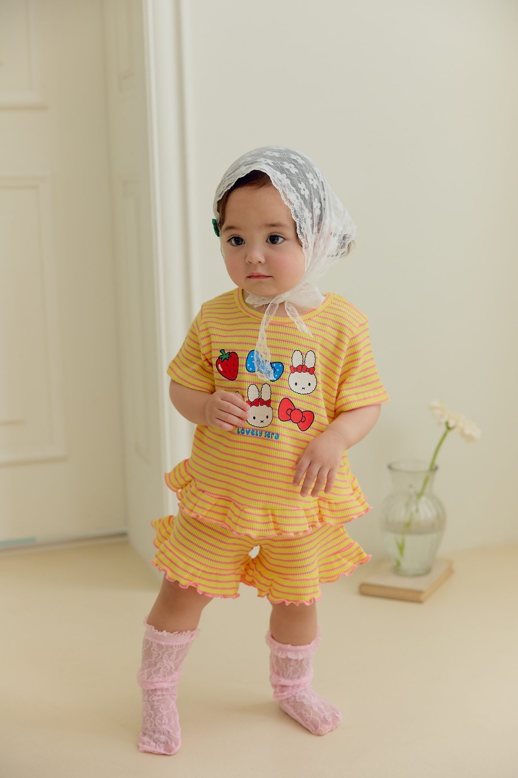 正韓夏SERA  蝴蝶結兔兔條紋套裝