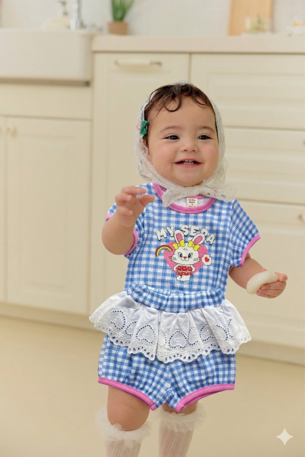 正韓夏SERA  彩虹兔兔格紋套裝