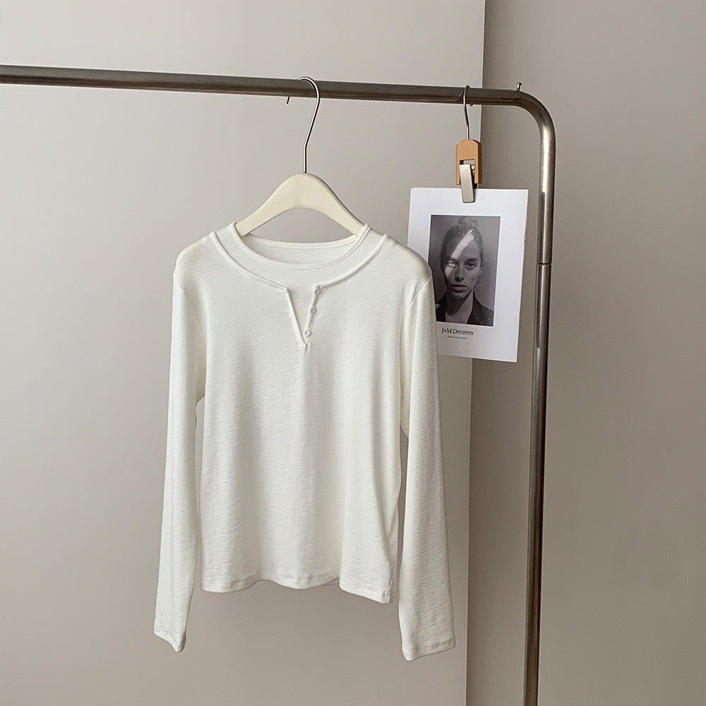 No.1684 天絲亨利V領假兩件打底