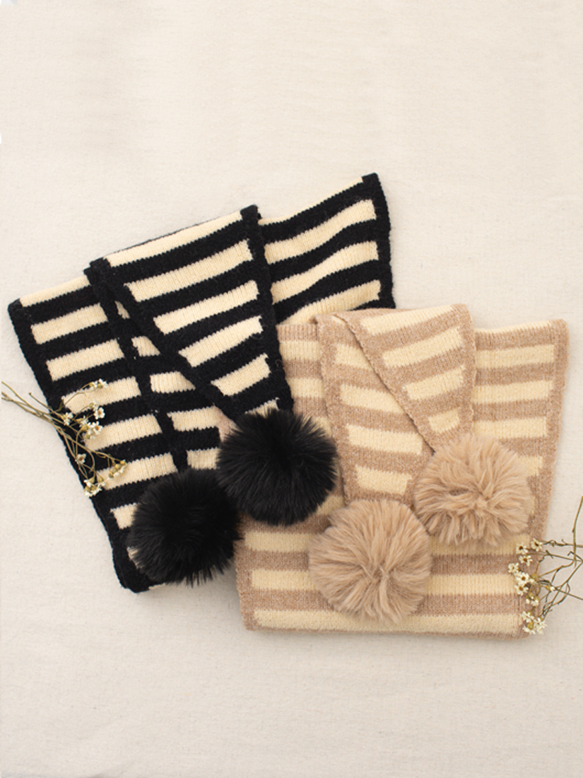 精靈球球條紋針織圍巾