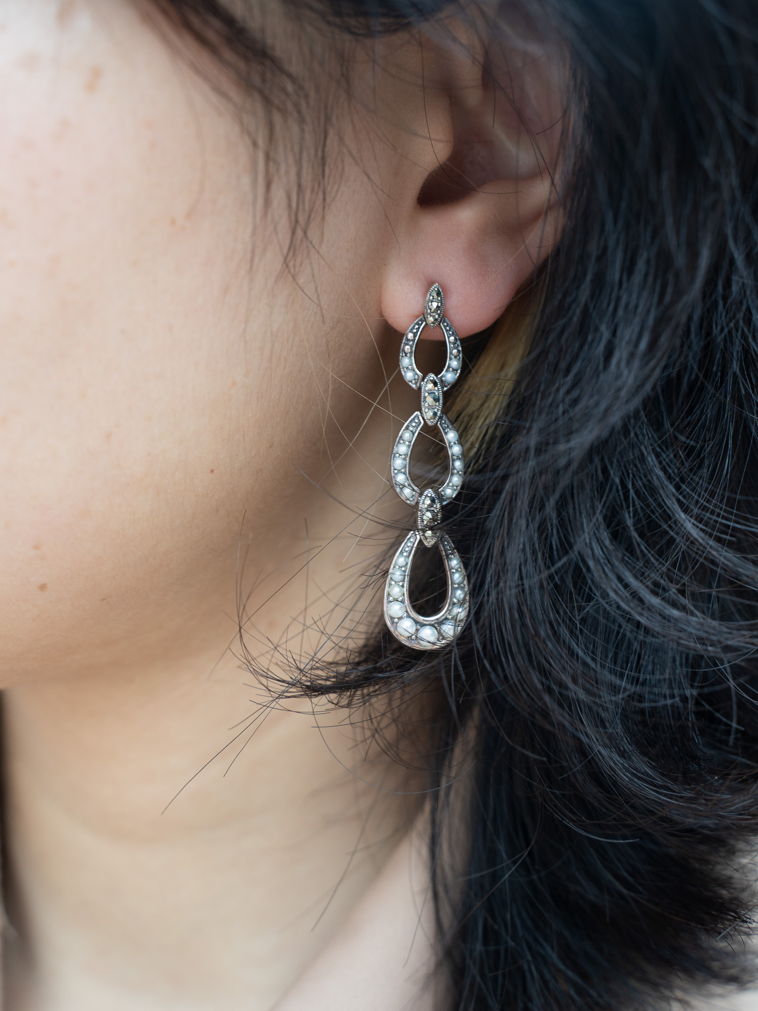 漸變垂墜珍珠耳環（OP1427）