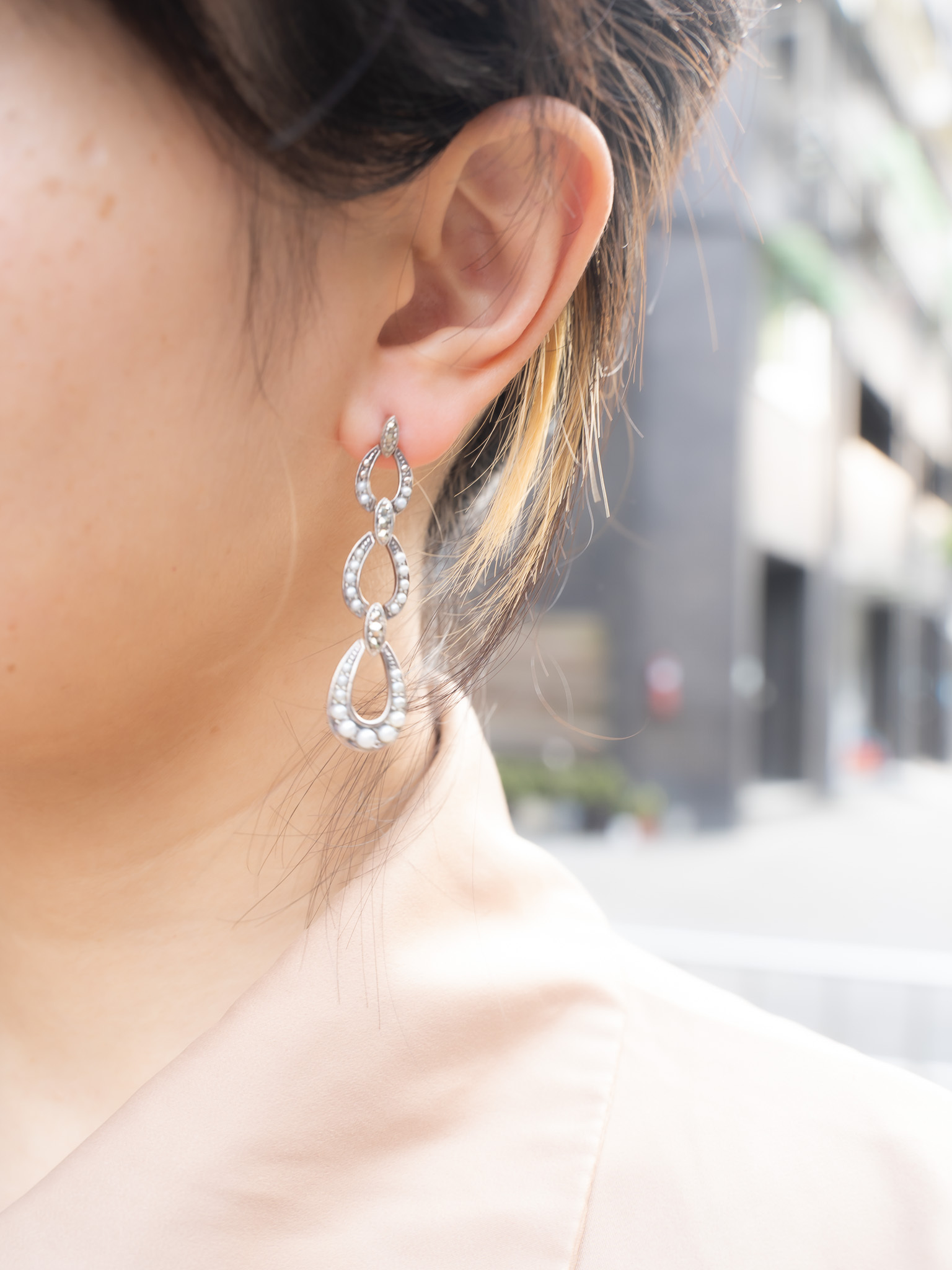 漸變垂墜珍珠耳環（OP1427）