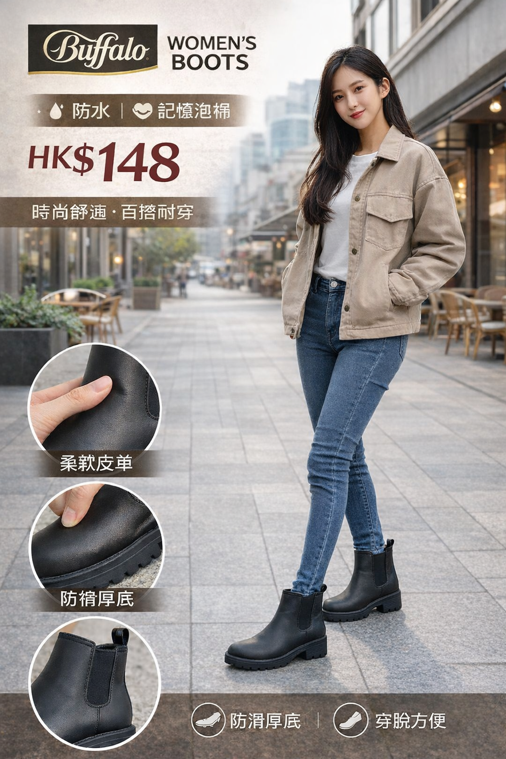 OBS415 Buffalo「百搭防雨Chelsea Boots」厚底短靴