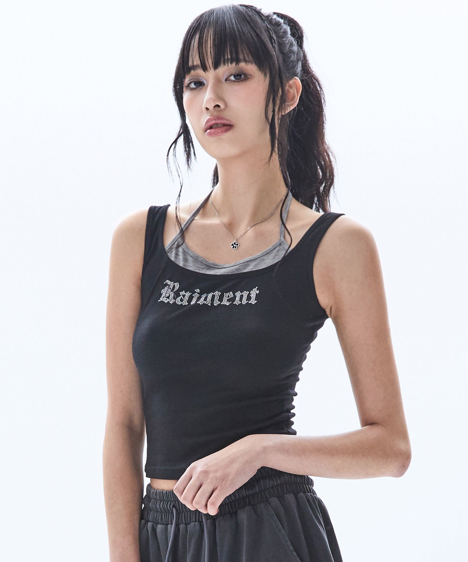 RAIMENT 燙鑽雙層無袖上衣 黑色 RMA2WSL002BK