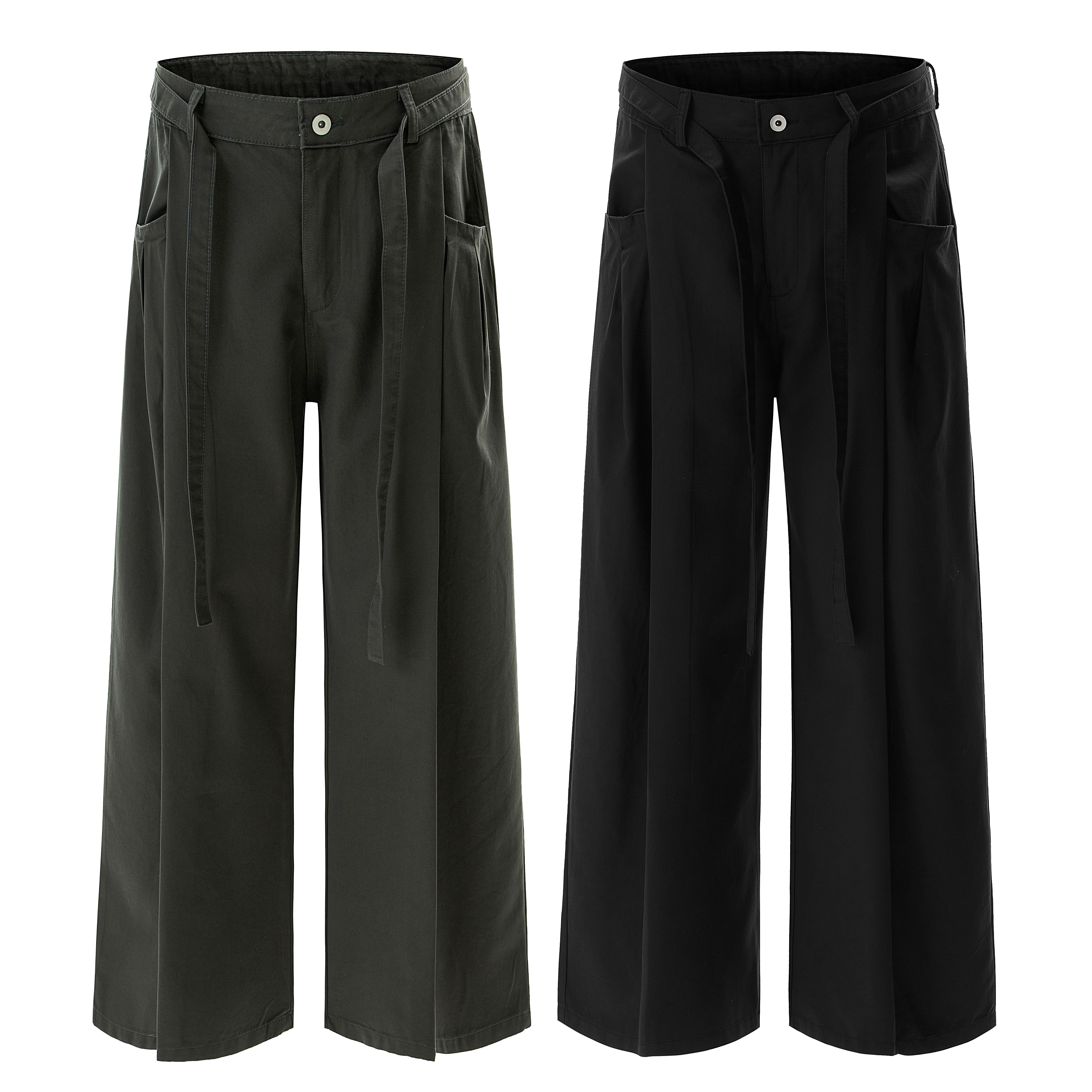 GOAL 美式 復古 簡約 壓褶 闊腿 工裝褲 男女款 休閒 直筒 設計感 長褲 2622