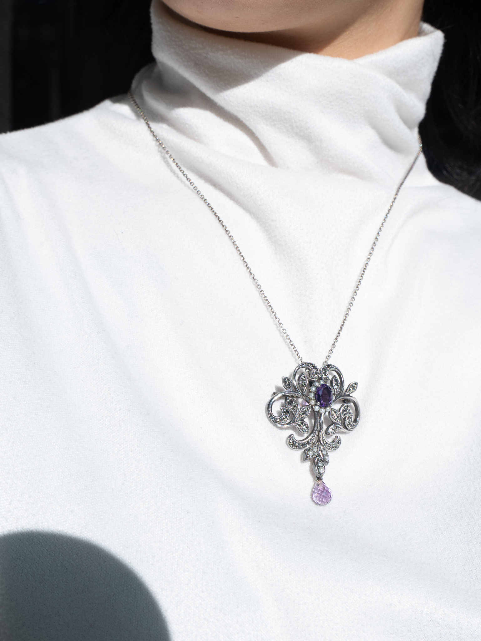 紫水晶捲曲垂吊胸墜OP1496