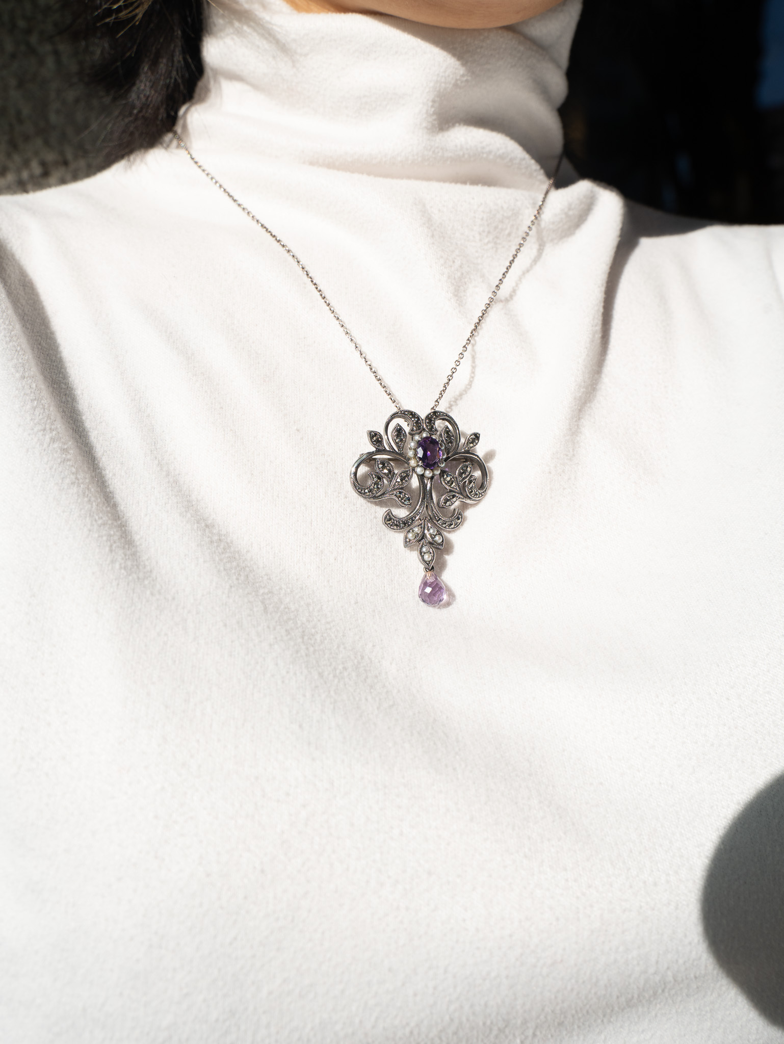 紫水晶捲曲垂吊胸墜OP1496