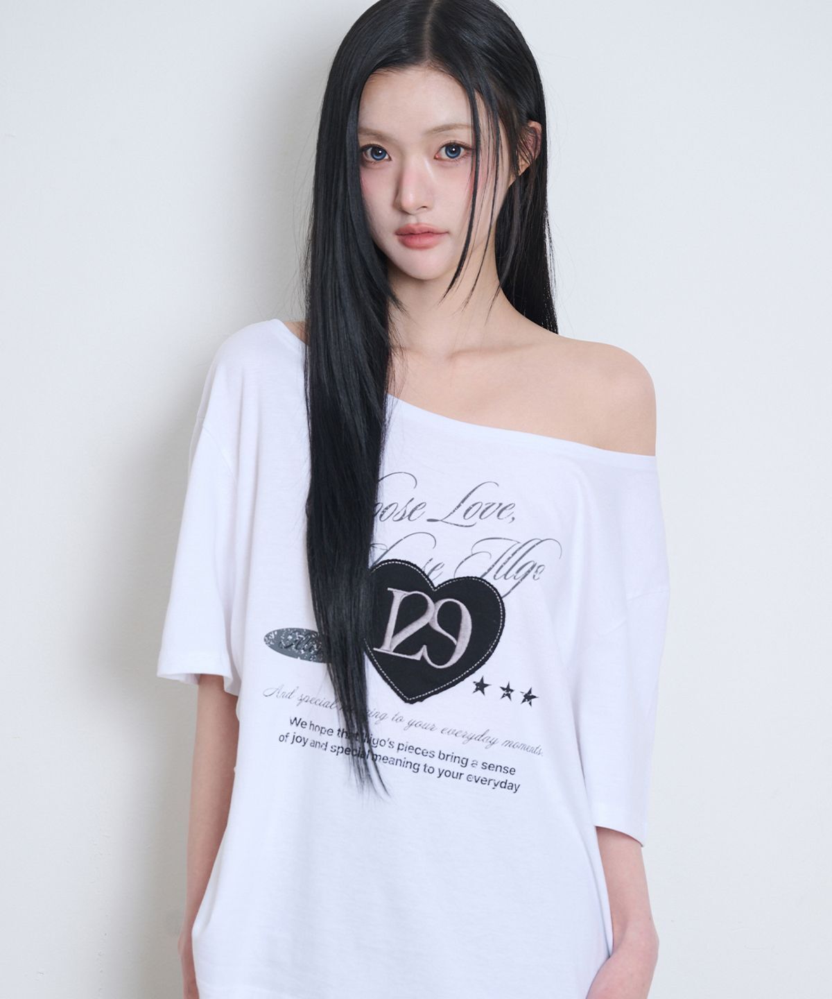 ILLIGO 129 露肩愛心字母T恤 白色 26SMTOP19WH