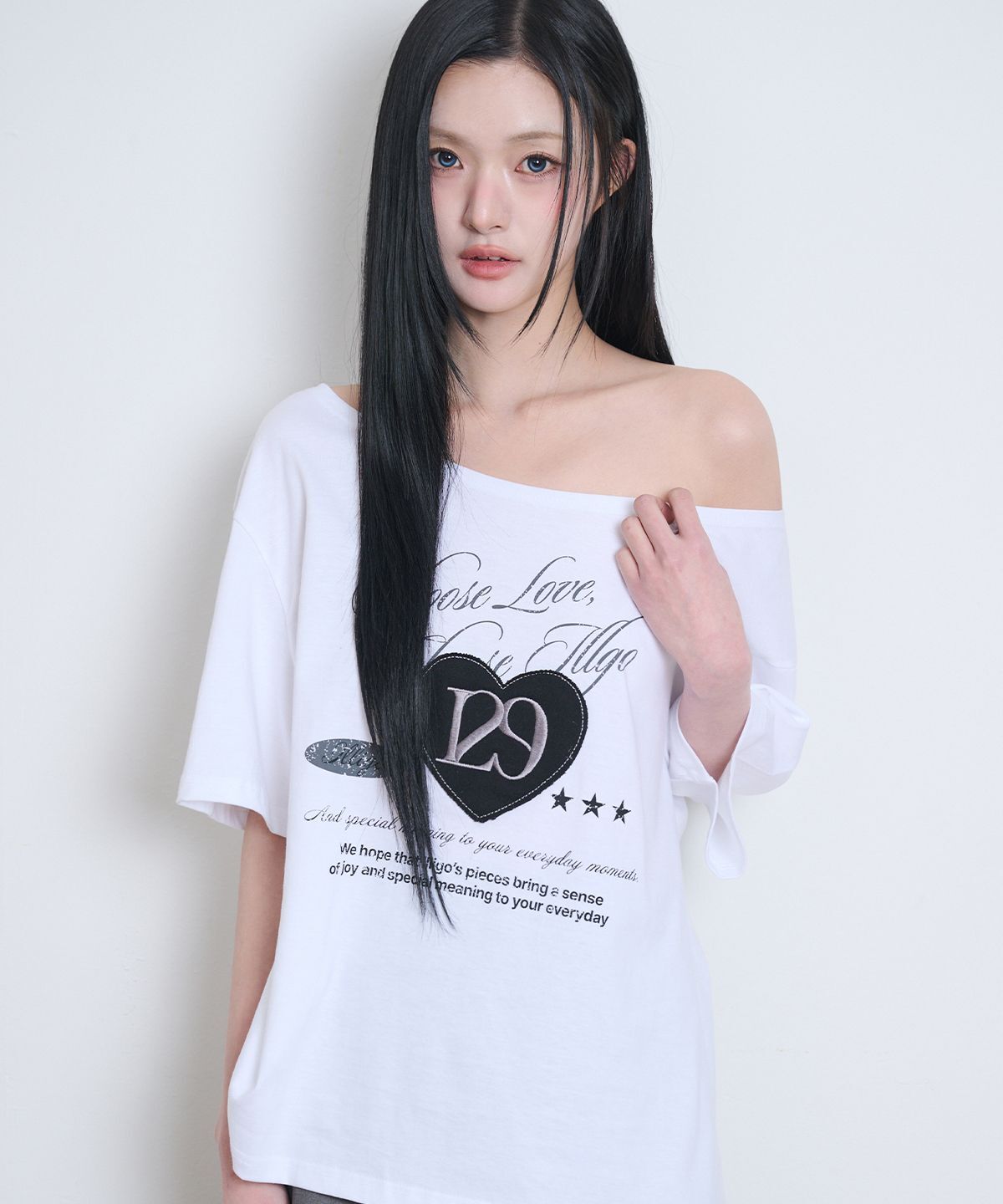 ILLIGO 129 露肩愛心字母T恤 白色 26SMTOP19WH
