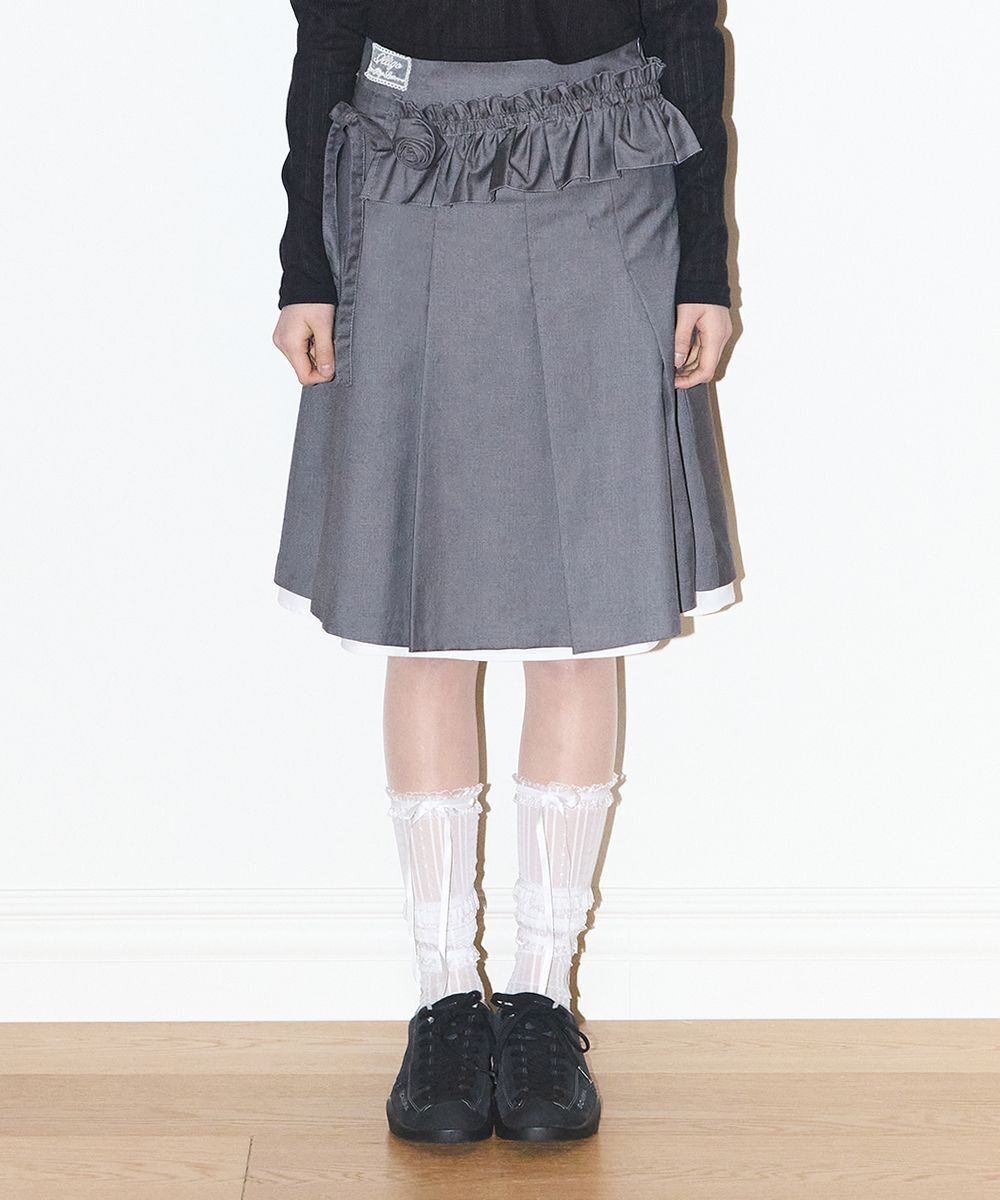 ILLIGO 花瓣百褶中長裙 炭灰色 26SPSK02CH