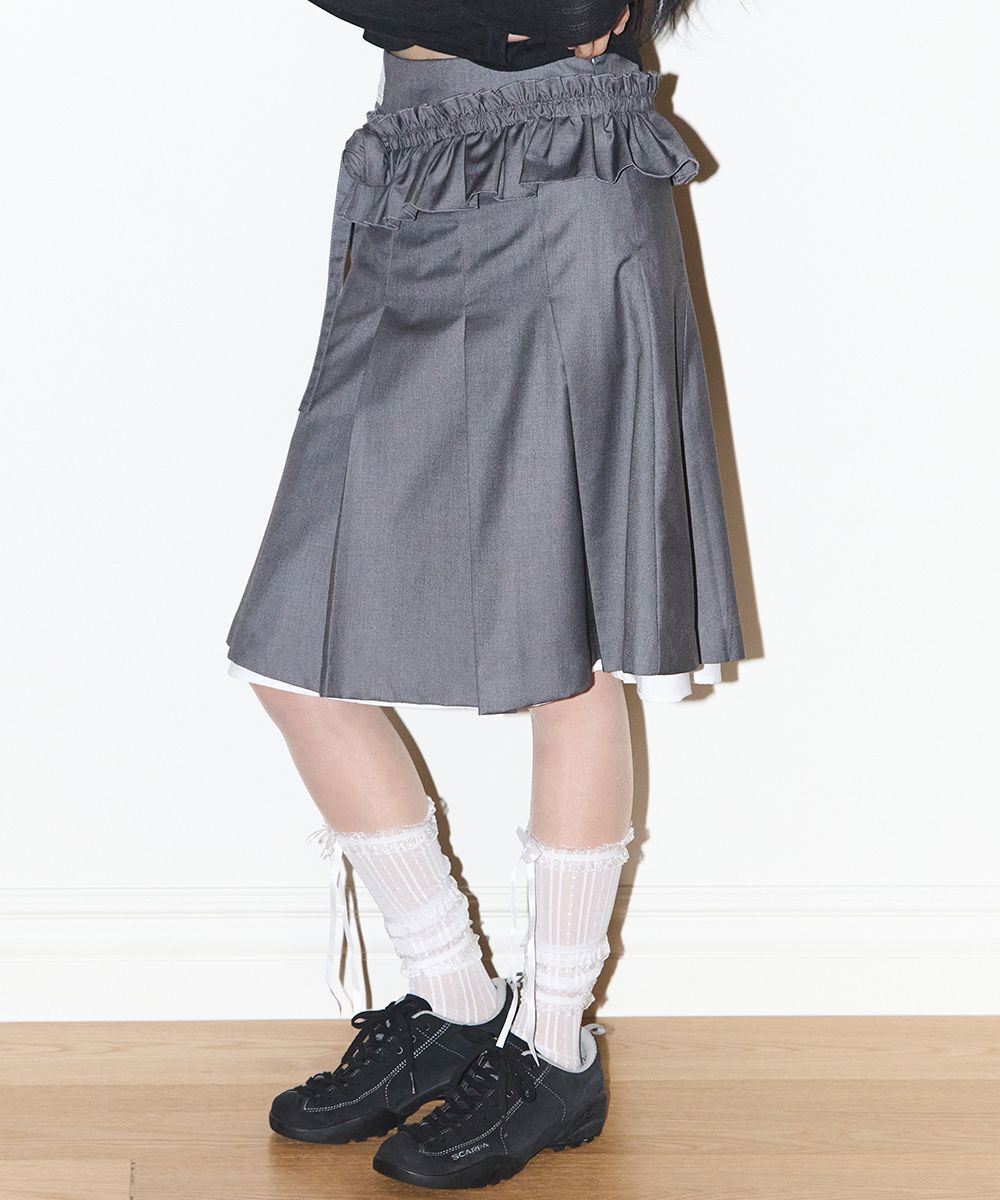 ILLIGO 花瓣百褶中長裙 炭灰色 26SPSK02CH