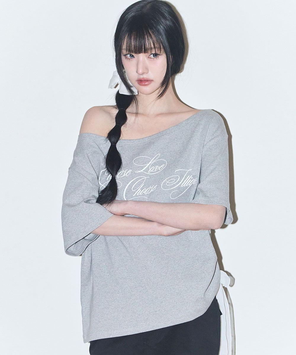 ILLIGO 薄紗蝴蝶結露肩上衣 麻花 26SPTOP07ML