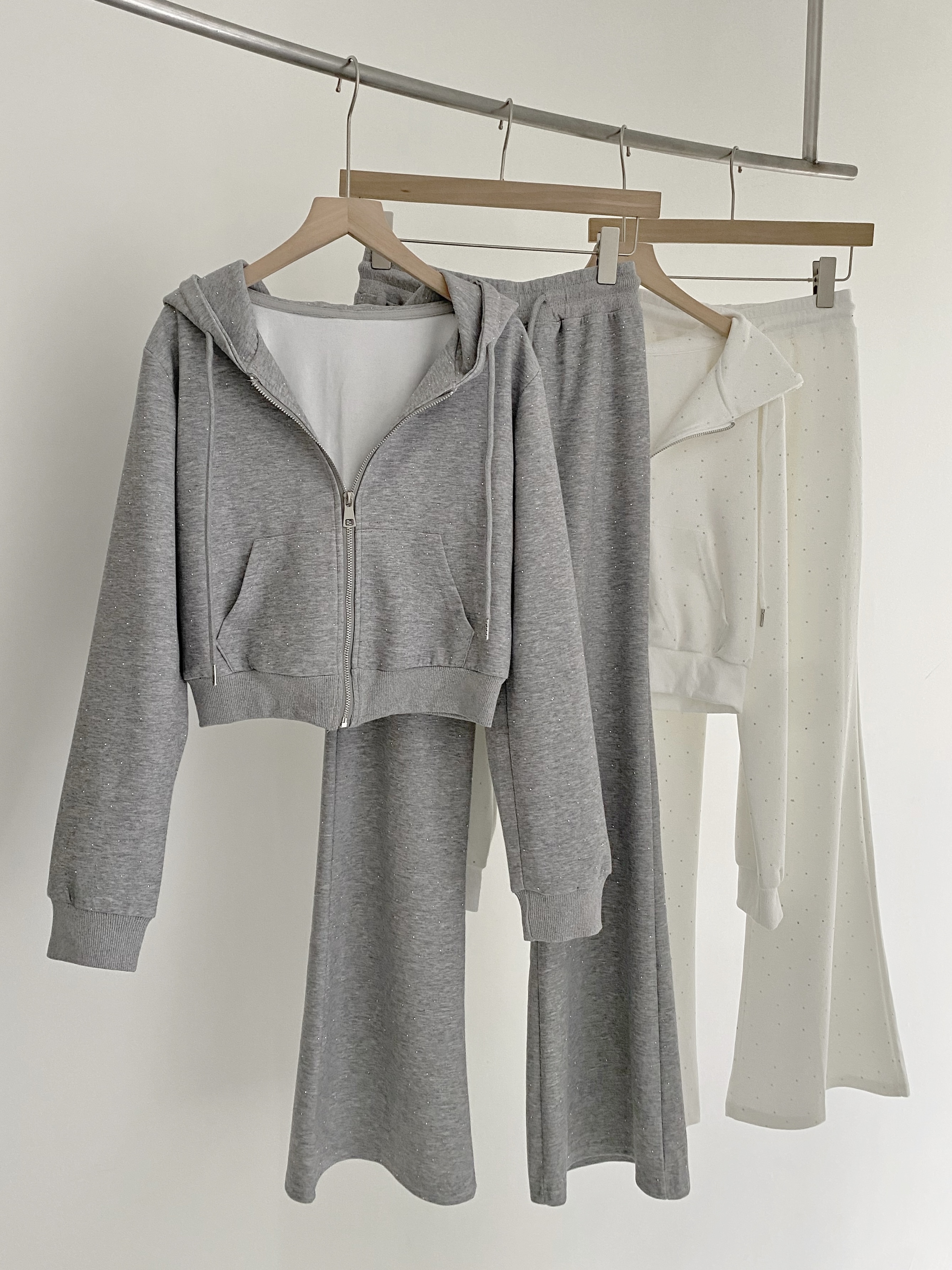 連帽亮鑽微喇褲套裝