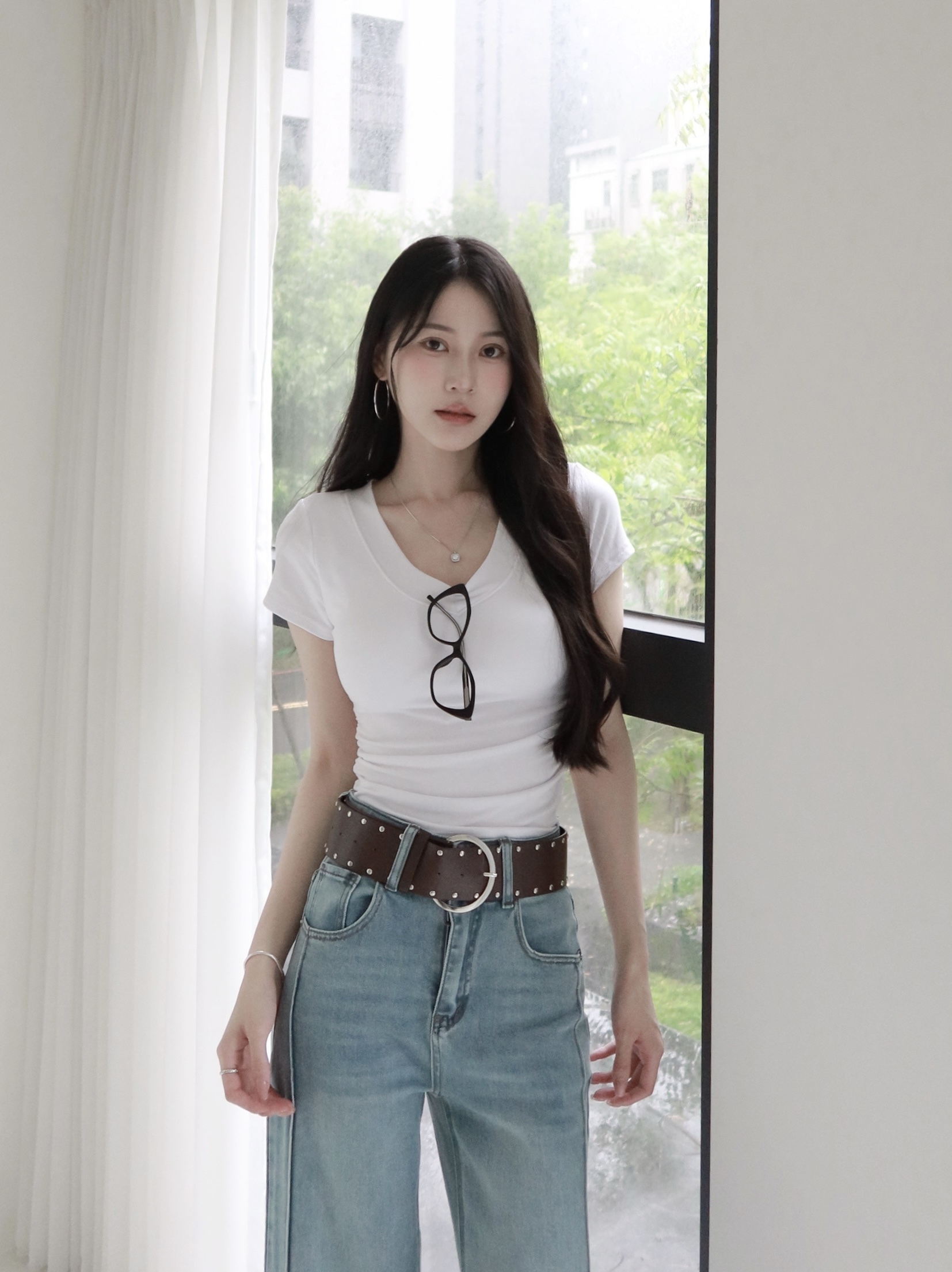 顯瘦V領抓皺bra T