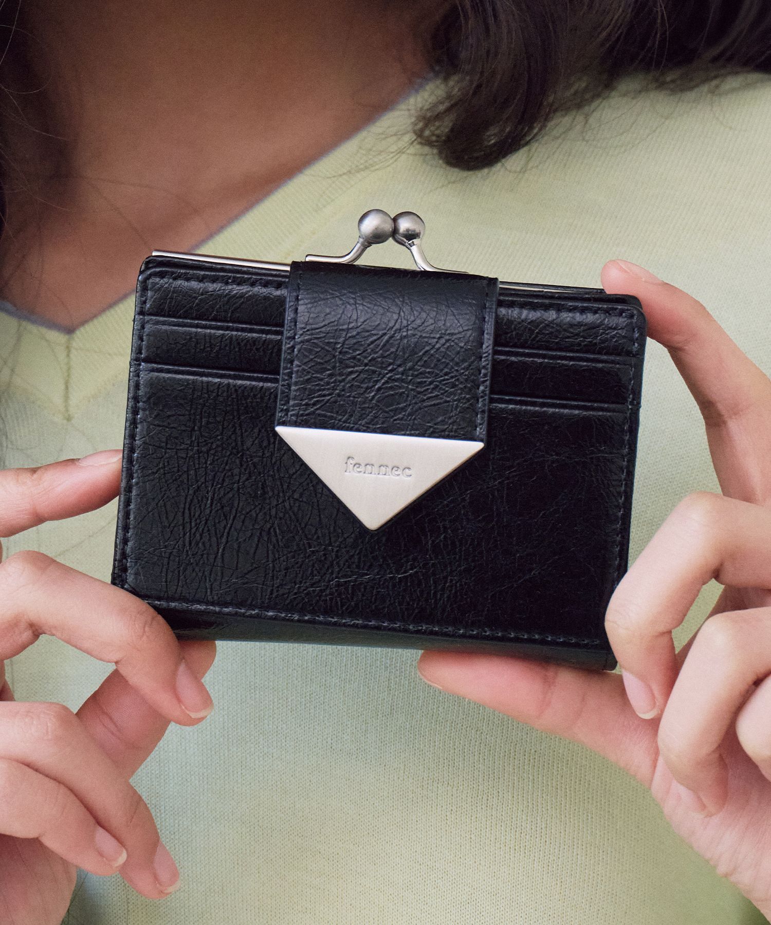 FENNEC Crinkle Triangle Frame Bridge 皮夾 黑色 FCSWT09BKF