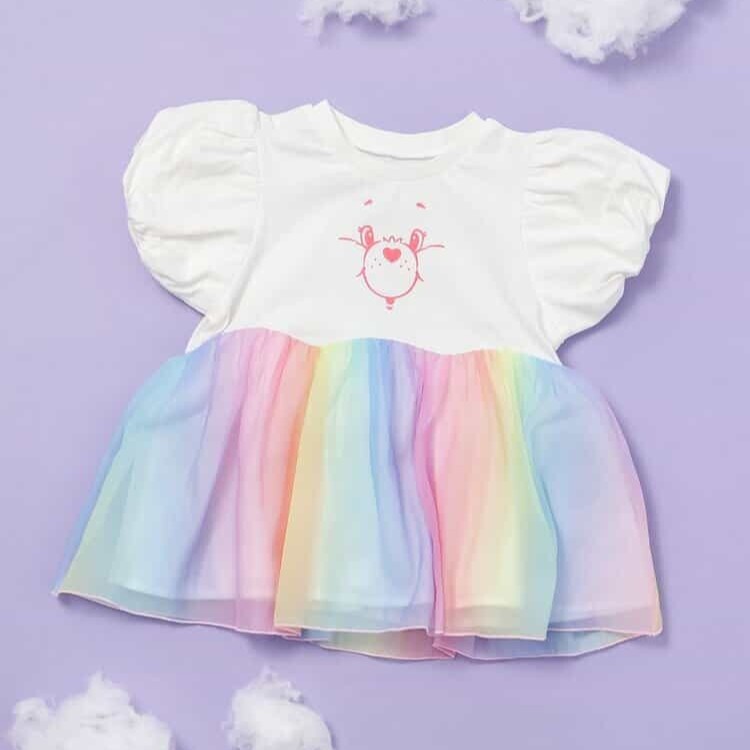 日本 90-140 愛心熊拼紗上衣