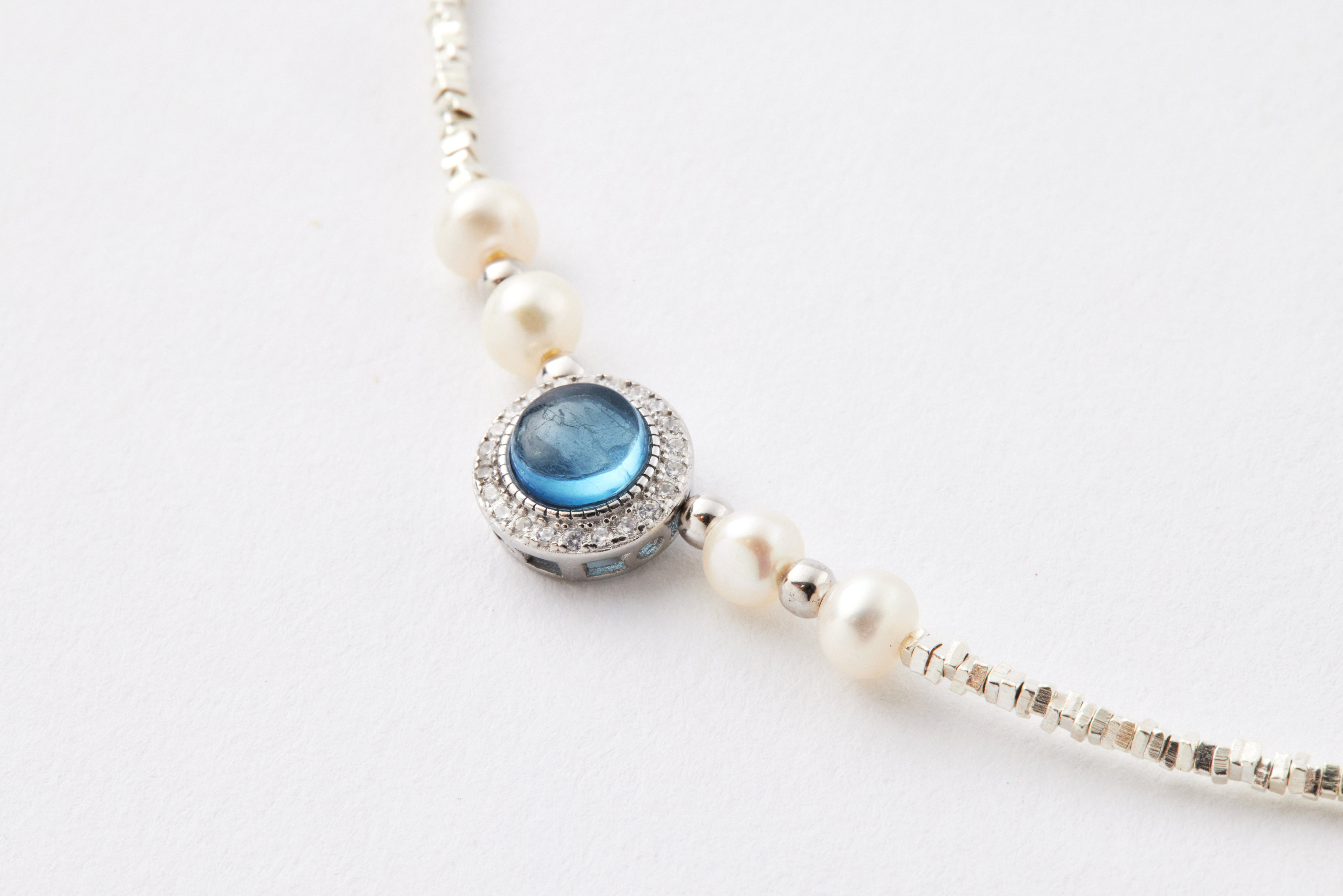 N1386 | 純銀碎銀海藍寶淡水珍珠項鍊