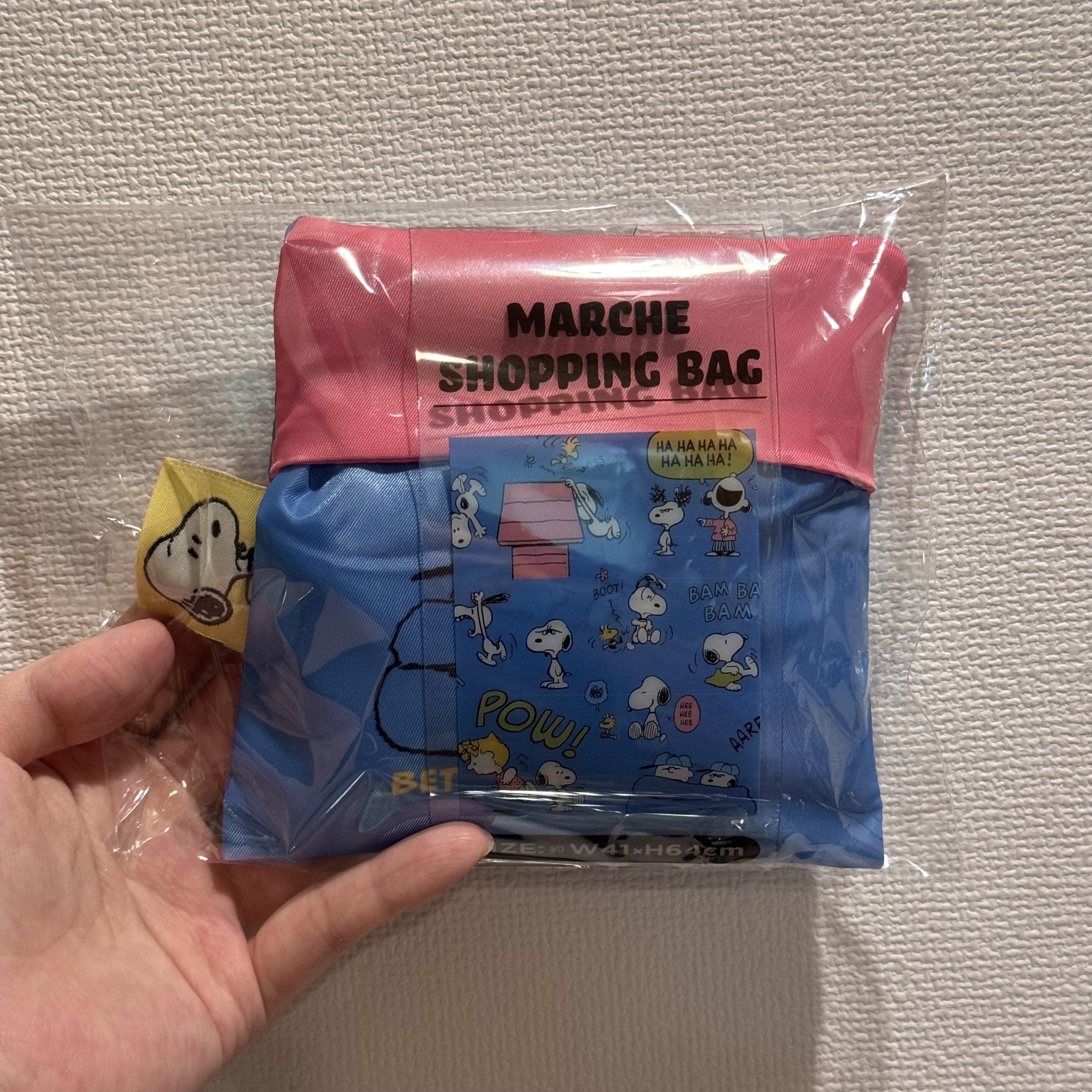 JP Snoopy 超靚料密集式環保袋 藍粉 41x64 1095 TK260407