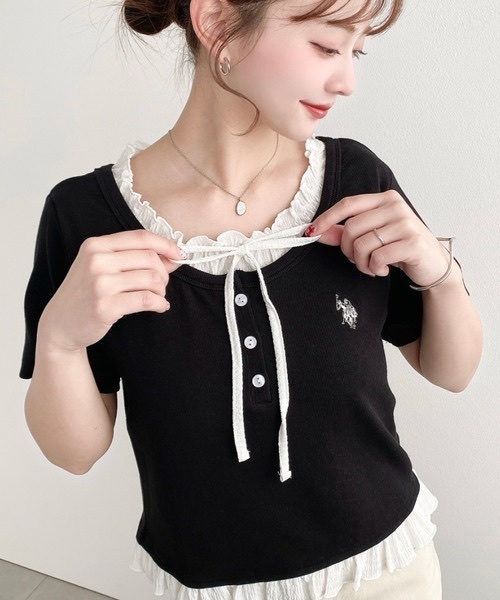 U.S. POLO ASSN. / Henley neck layered-style short-sleeved T-shirt