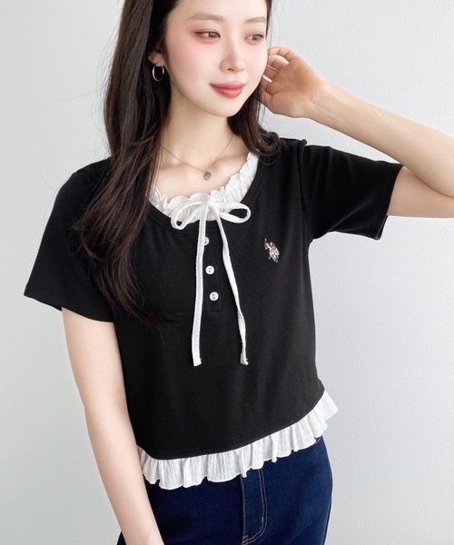 U.S. POLO ASSN. / Henley neck layered-style short-sleeved T-shirt