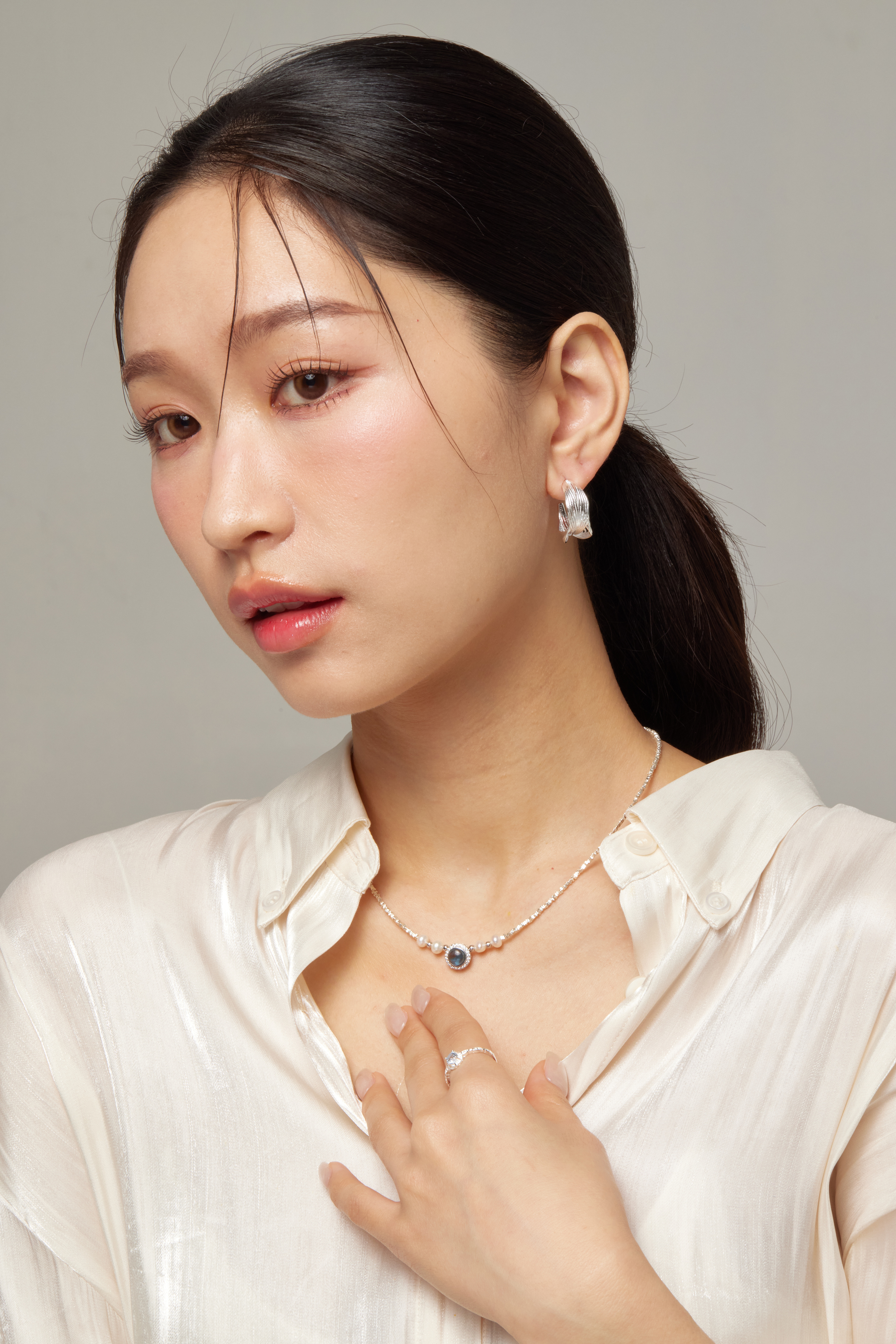 N1386 | 純銀碎銀海藍寶淡水珍珠項鍊