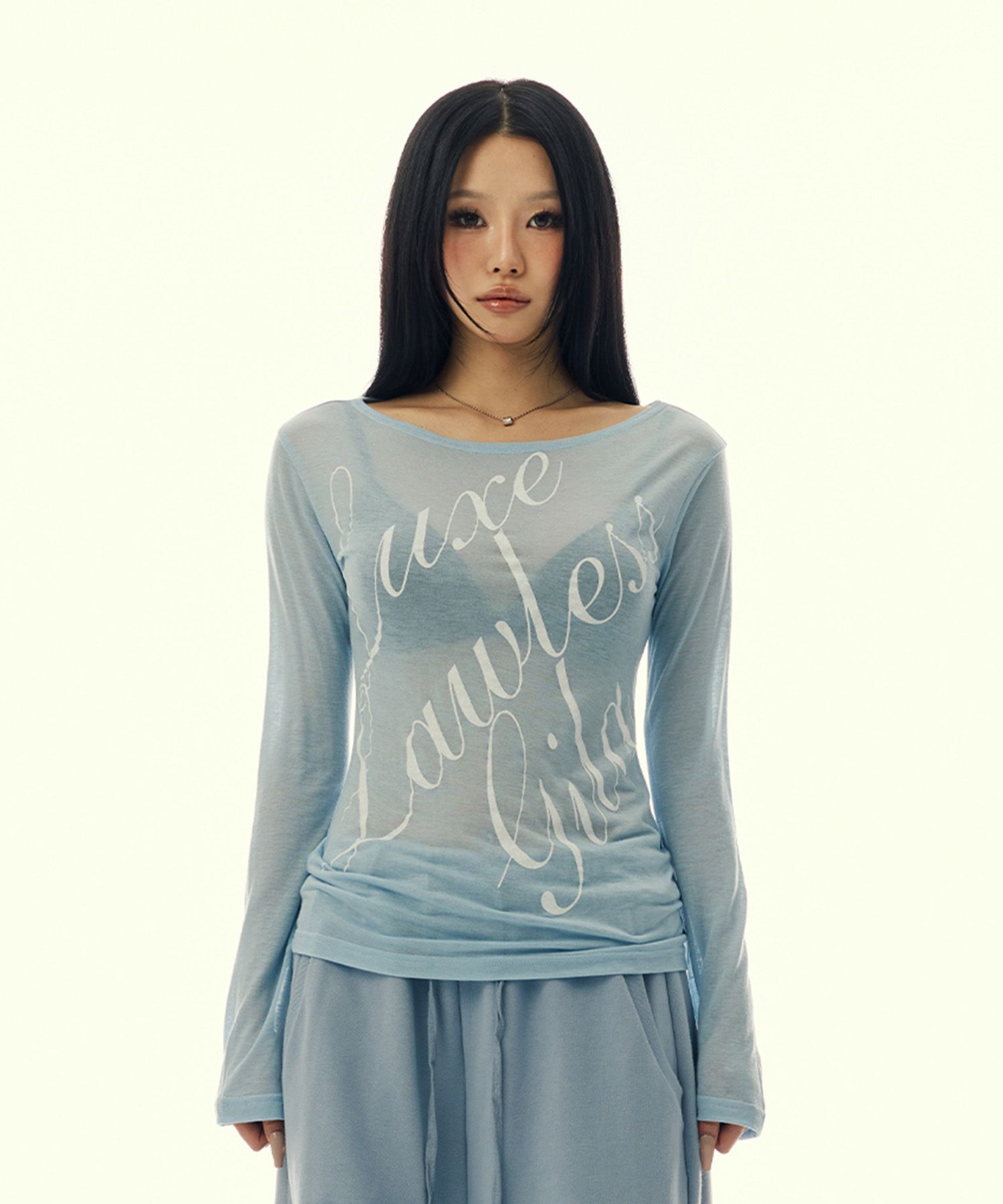 GILAARCHIVE 字母印花透膚長袖上衣 GL26SPTP06SB