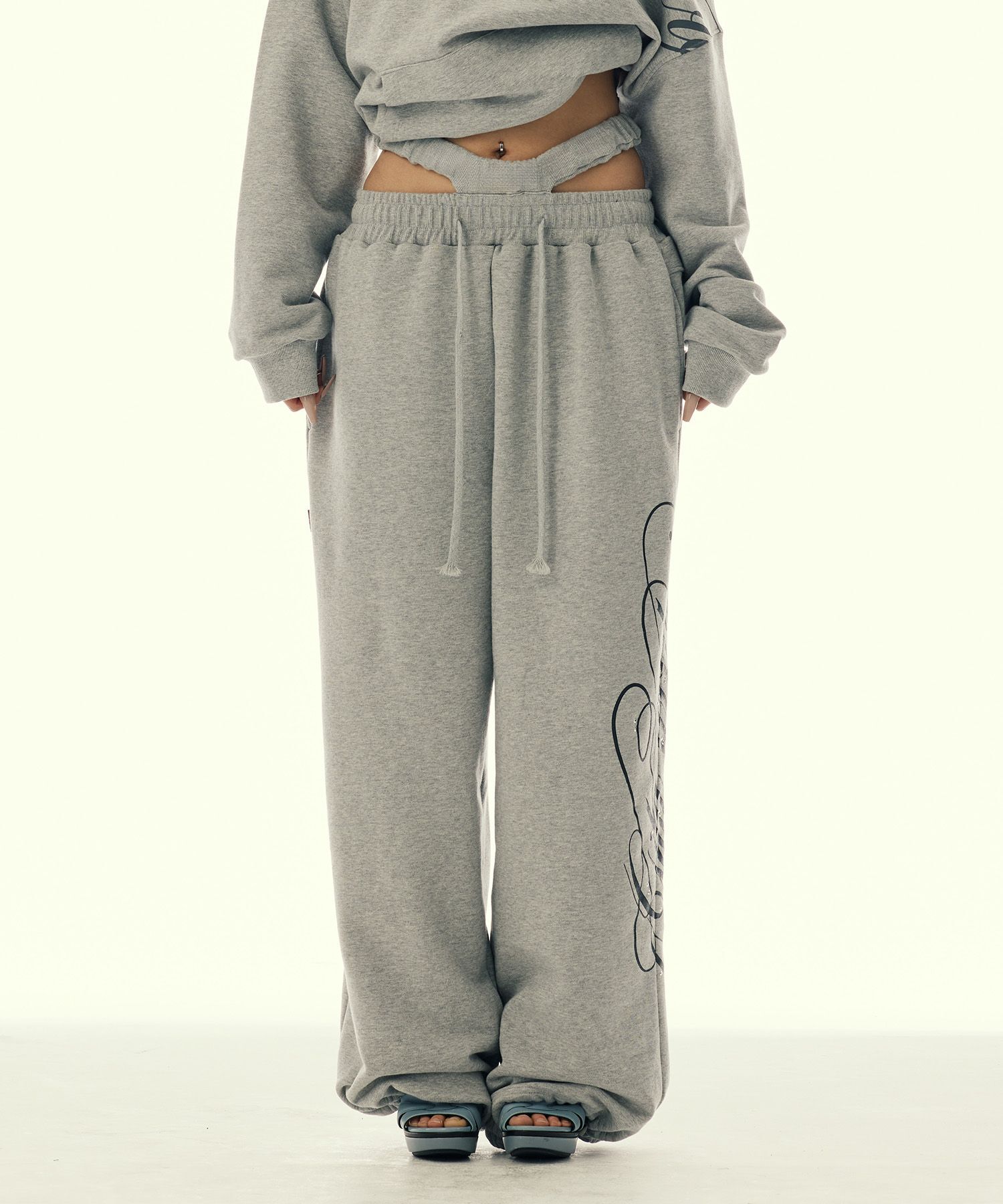 GILAARCHIVE 鏤空雙腰頭運動長褲 GL26SPPT07GY