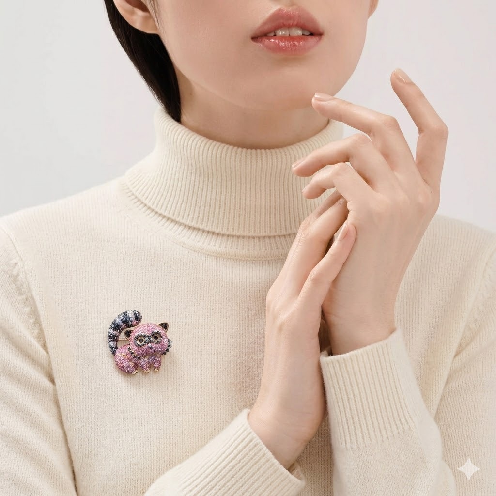 全新18K玫瑰金3卡8份粉紅藍寶配1卡53份鑽石吊墜襟針