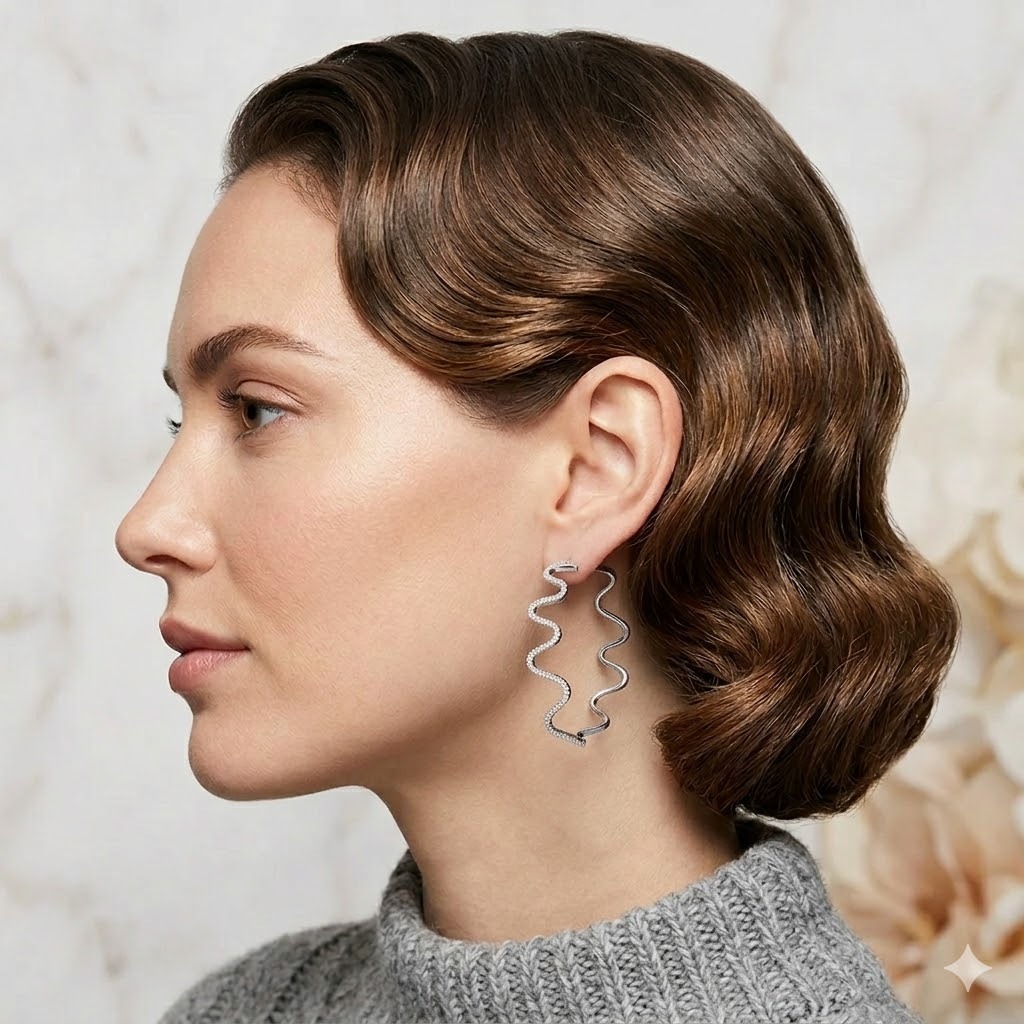 全新18K白金46份鑽石圈耳環