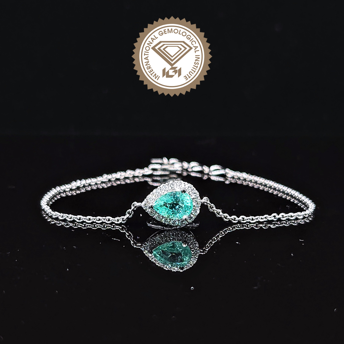 全新18K白金【主石72份帕拉伊巴】配18份鑽石手鍊