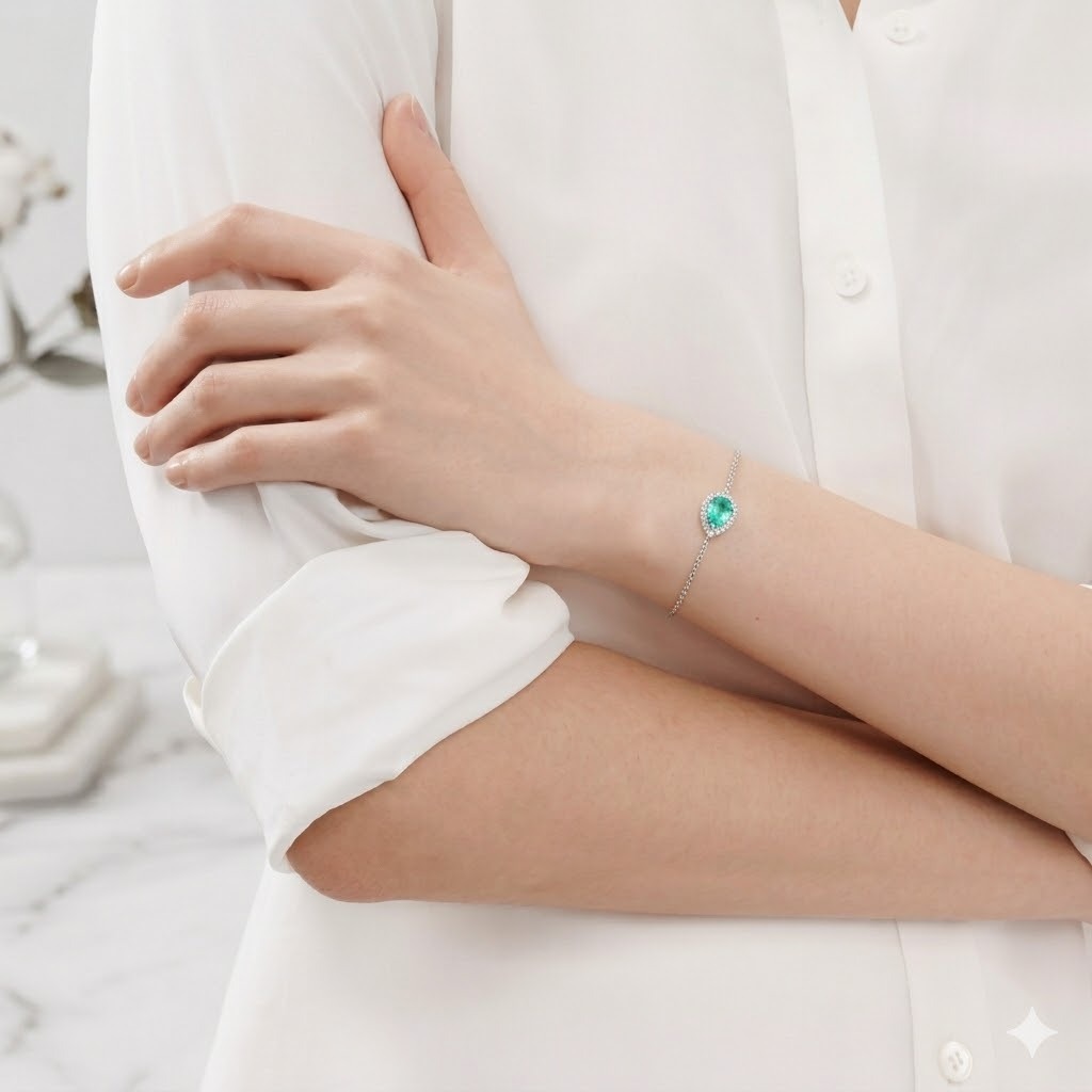 全新18K白金【主石72份帕拉伊巴】配18份鑽石手鍊