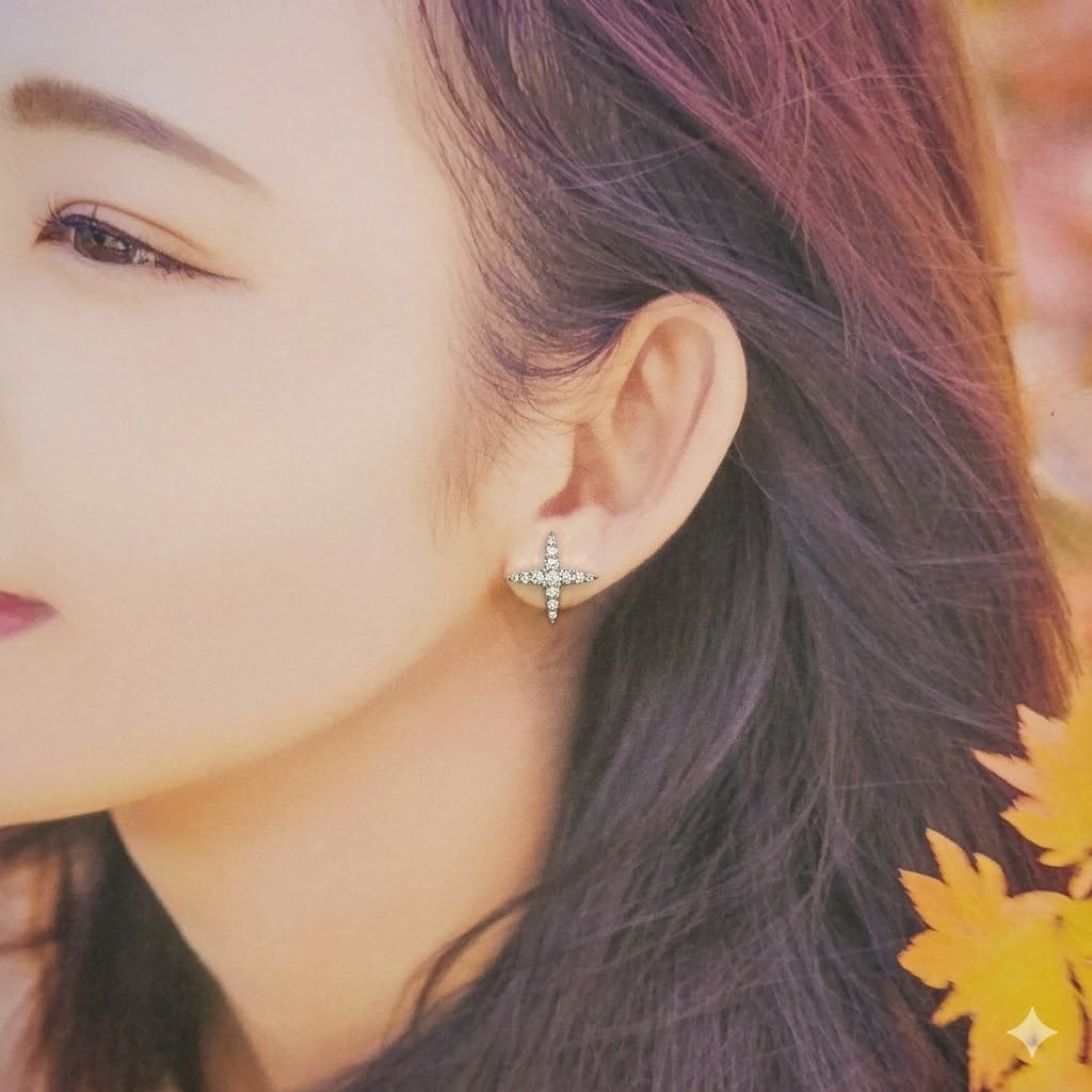 全新18K蘋果木金色40份鑽石耳環