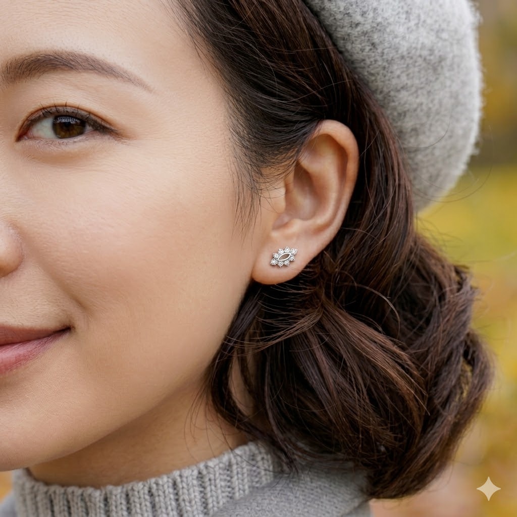 全新18K白金37份鑽石耳環