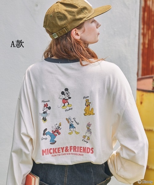 【預購】J0408601 Disney Mickey＆Friends長袖T｜拼色Ringer設計｜多款印花｜寬鬆版型｜LDls841 2款