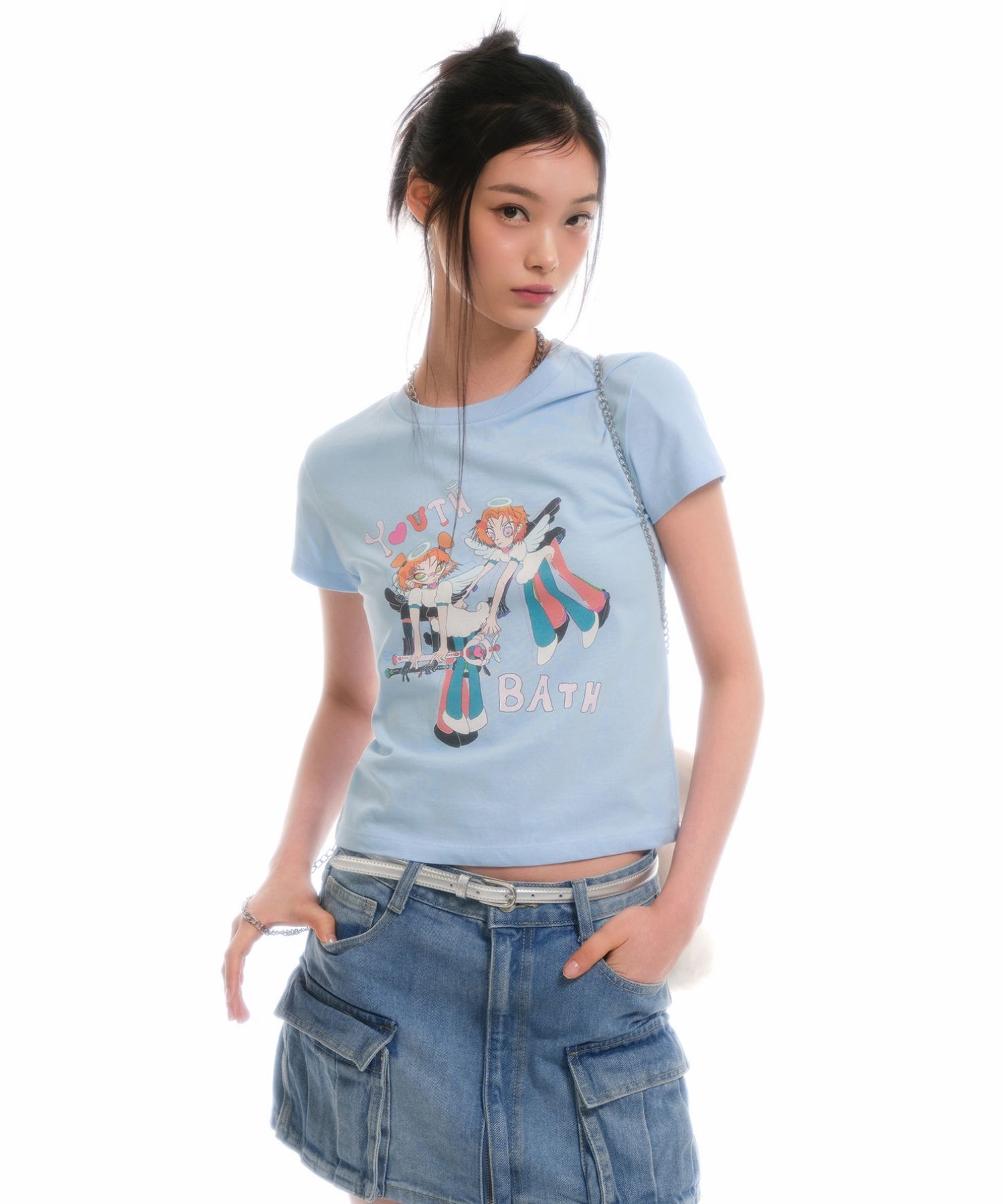 MUSINSA STANDARD WOMAN x YOUTHBATH 雙子女孩T恤 天空藍 MWETS3Z11-SB