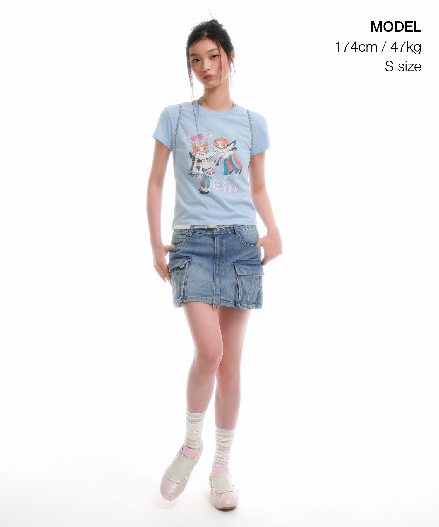 MUSINSA STANDARD WOMAN x YOUTHBATH 雙子女孩T恤 天空藍 MWETS3Z11-SB