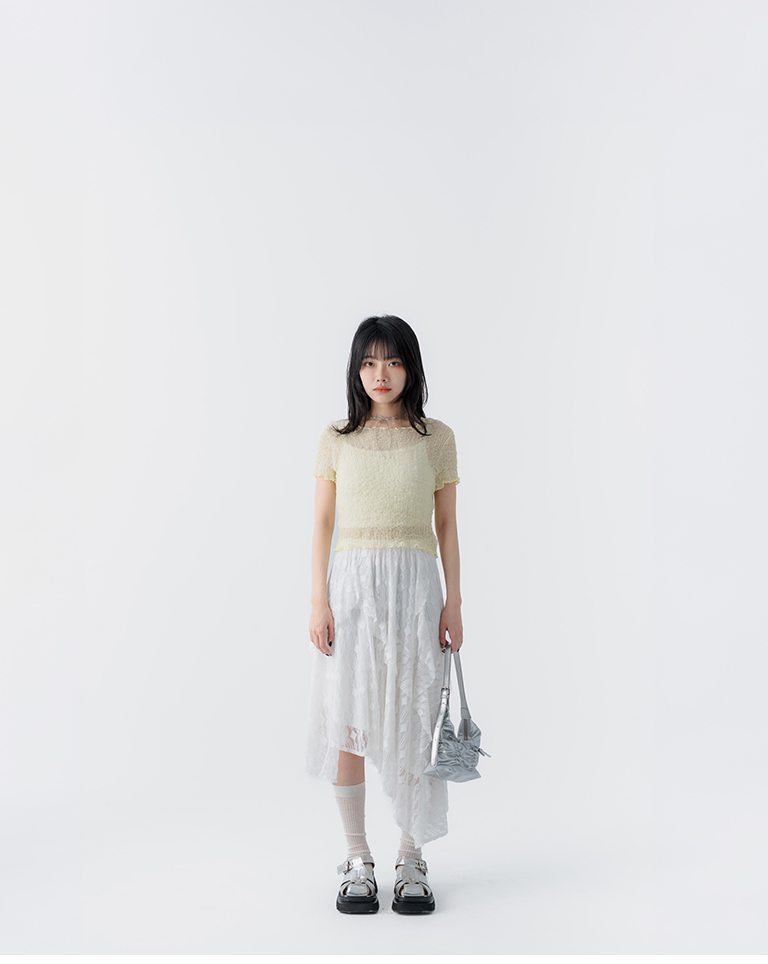 Jacquard lace midi skirt with irregular hem, available in two colors, S/M.【03021758】in stock+pre-order