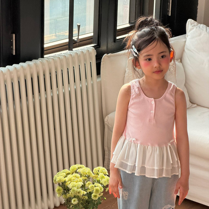 正韓夏NINIBELLO 兩色花邊蝴蝶結背心