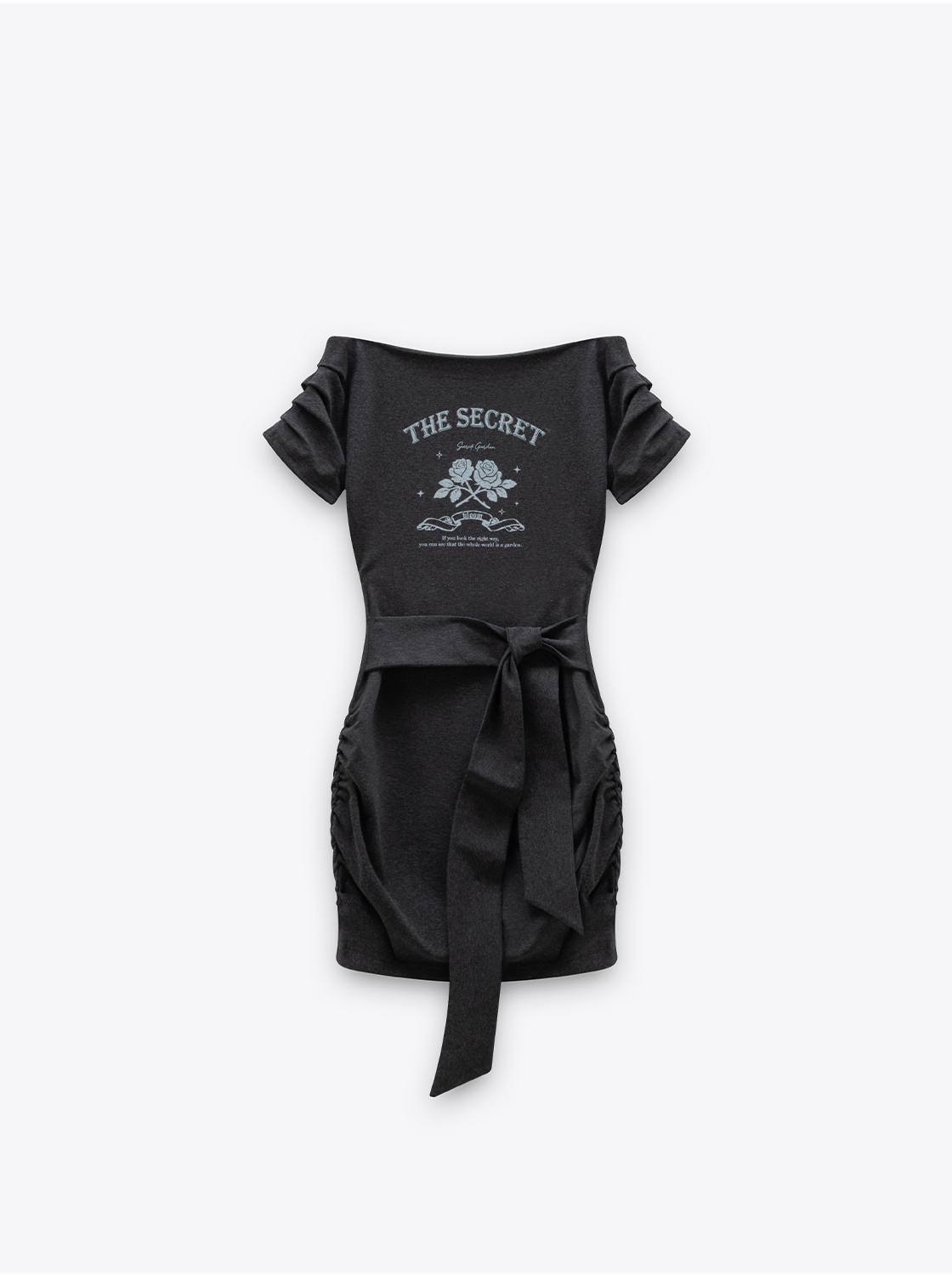 腰綁帶印花短洋裝