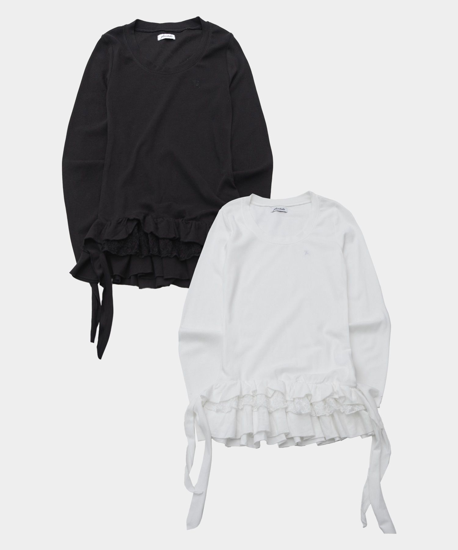 PLACE STUDIO 蕾絲荷葉邊不對稱層次長袖上衣 26S7771366