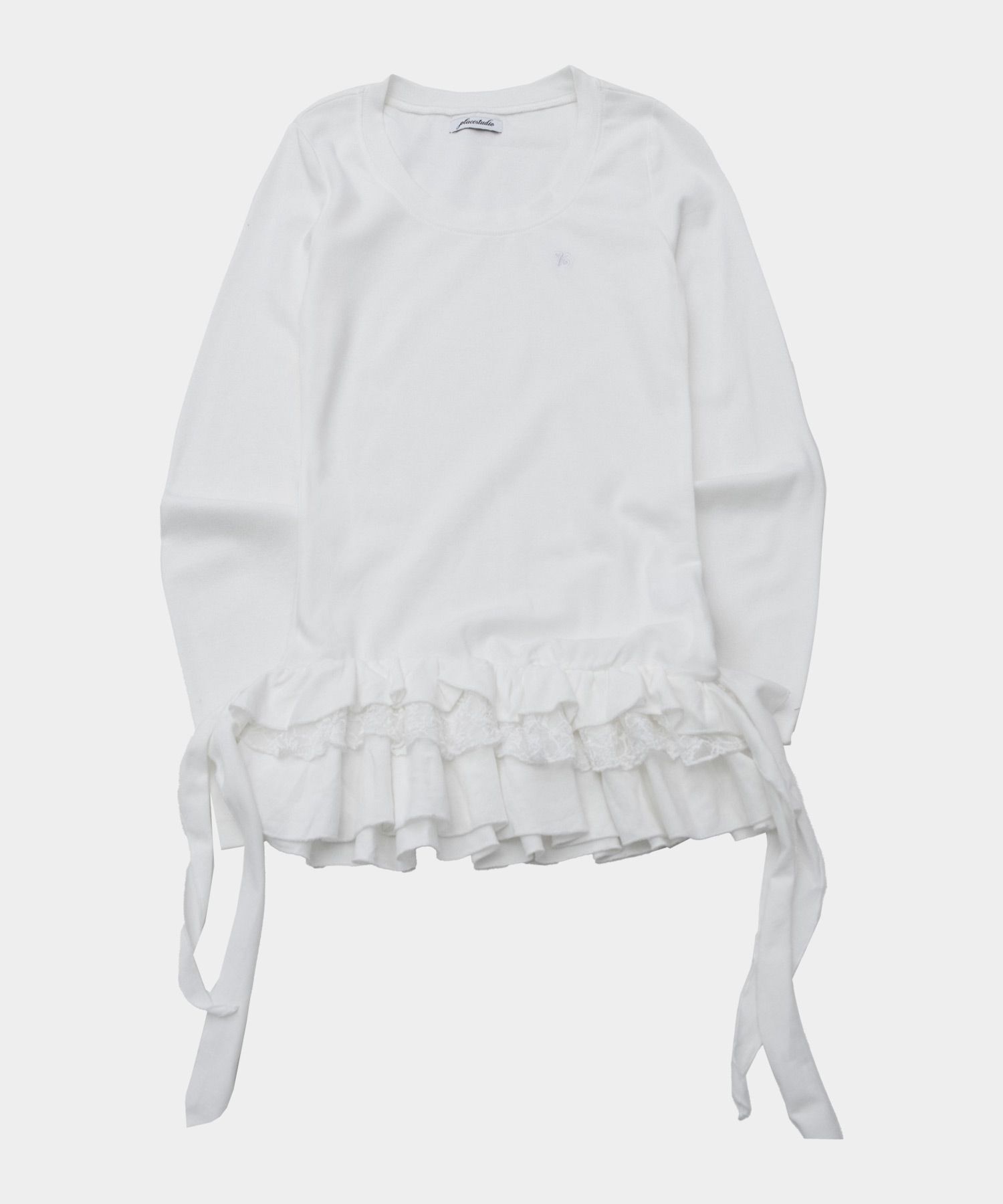 PLACE STUDIO 蕾絲荷葉邊不對稱層次長袖上衣 26S7771366