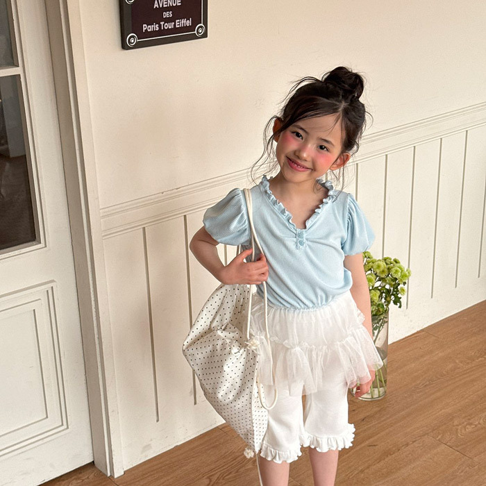 正韓夏NINIBELLO 兩色蕾絲拼接捲邊領上衣